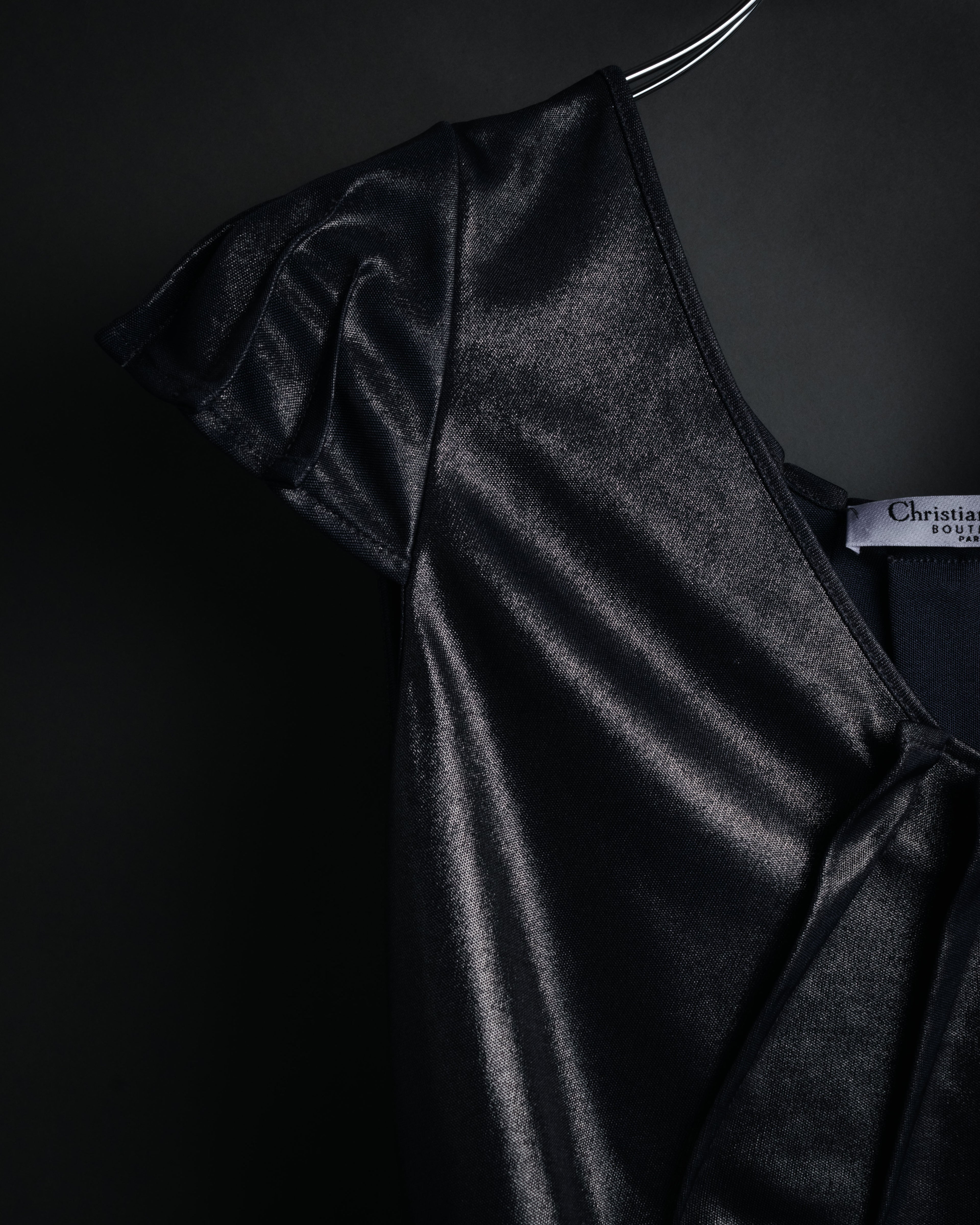 “Christian Dior” 2000’s Metallic draped cap sleeve top