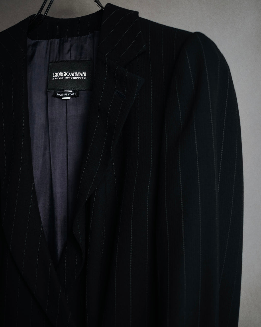 –SPECIAL– "GIORGIO ARMANI"
90’s Borgonuovo 21 pinstripe fly front long coat