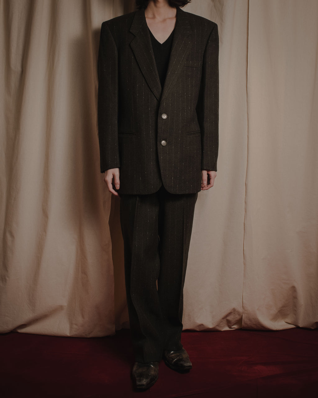 "Yves Saint Laurent diffusion hommes" 80’s-90’s structured glitter pinstripe wool suit set-up