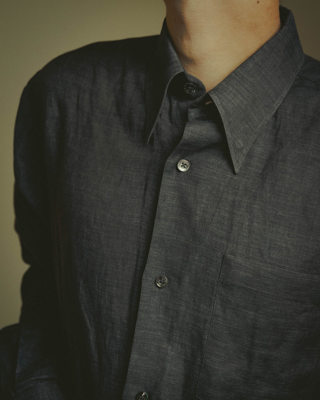 -SPECIAL- “HERMES” 90’s-00’s wide-collar linen shirt