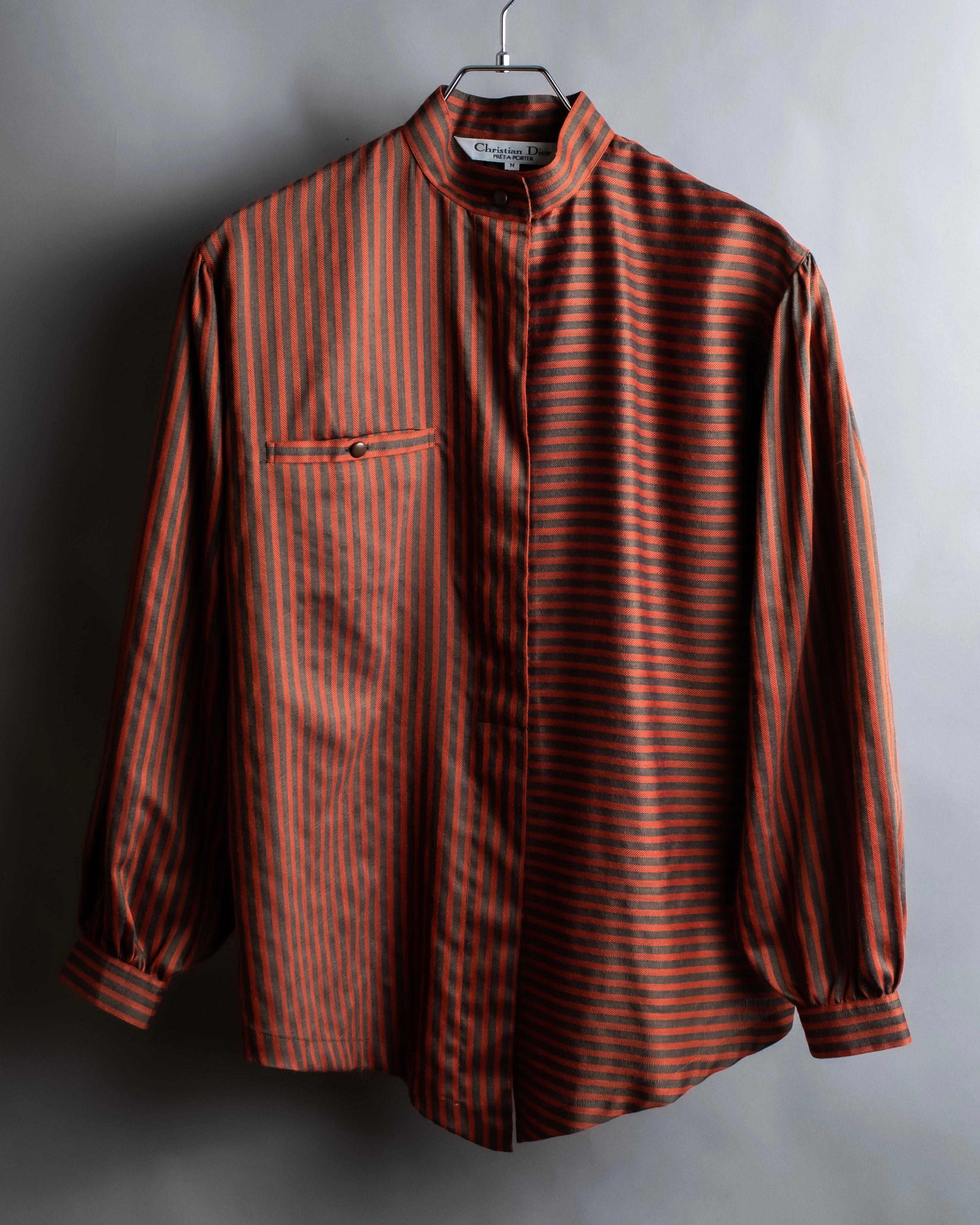 "Christian Dior" Striped &amp; bordered fly front collarless jacket