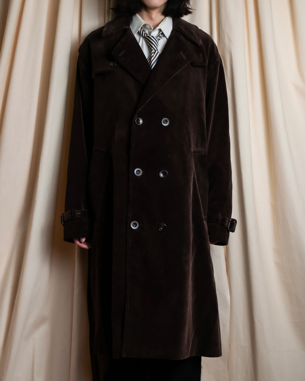 "Barbour" Wide ribbed corduroy maxi-length trench coat