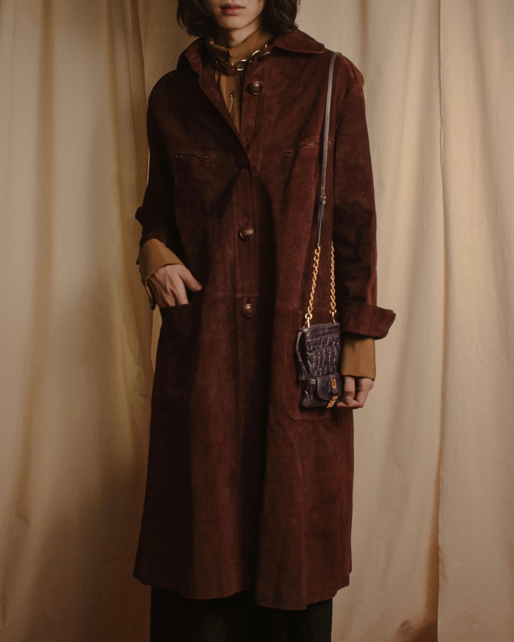 -SPECIAL- "GUCCI" 70’s Suede leather round collar coat