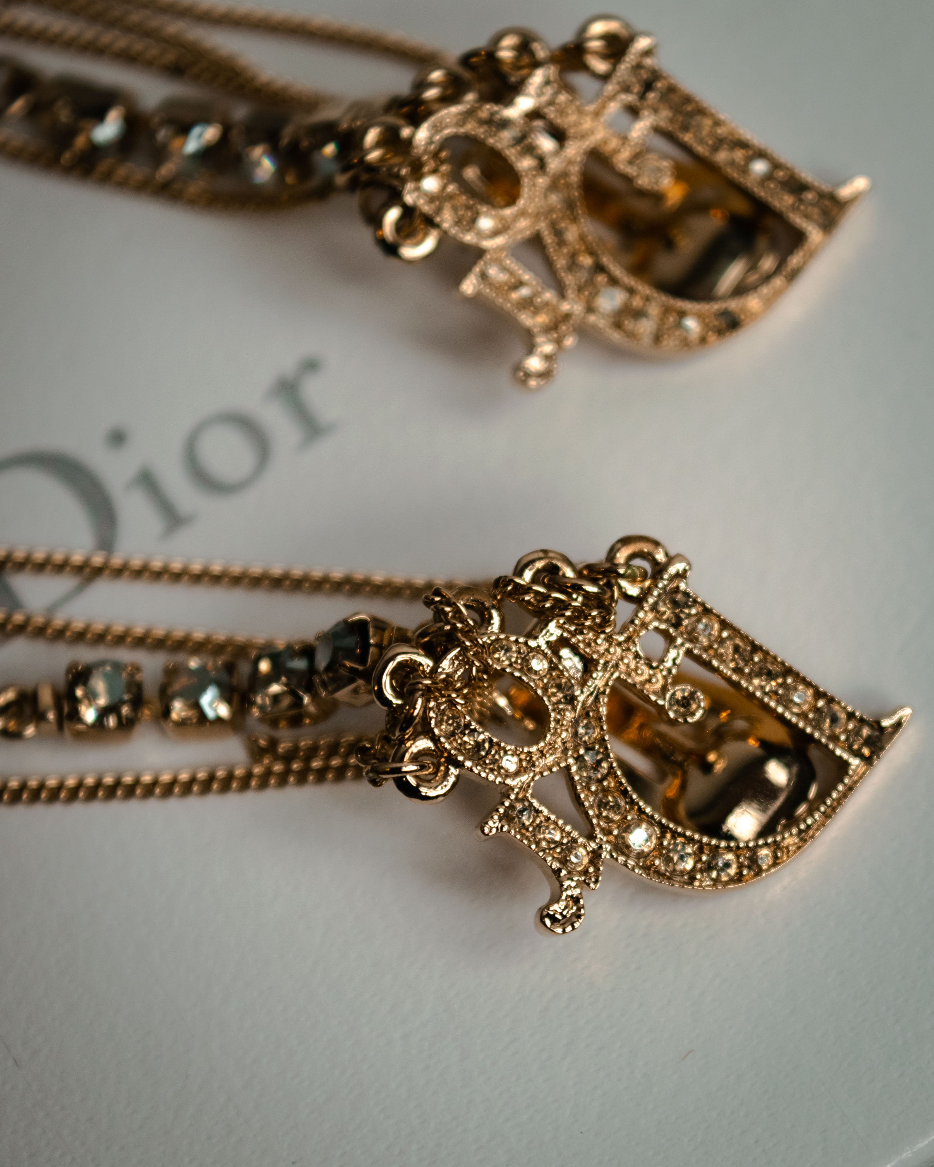 “Christian Dior” 00’s-10’s Crystal fringe logo earrings