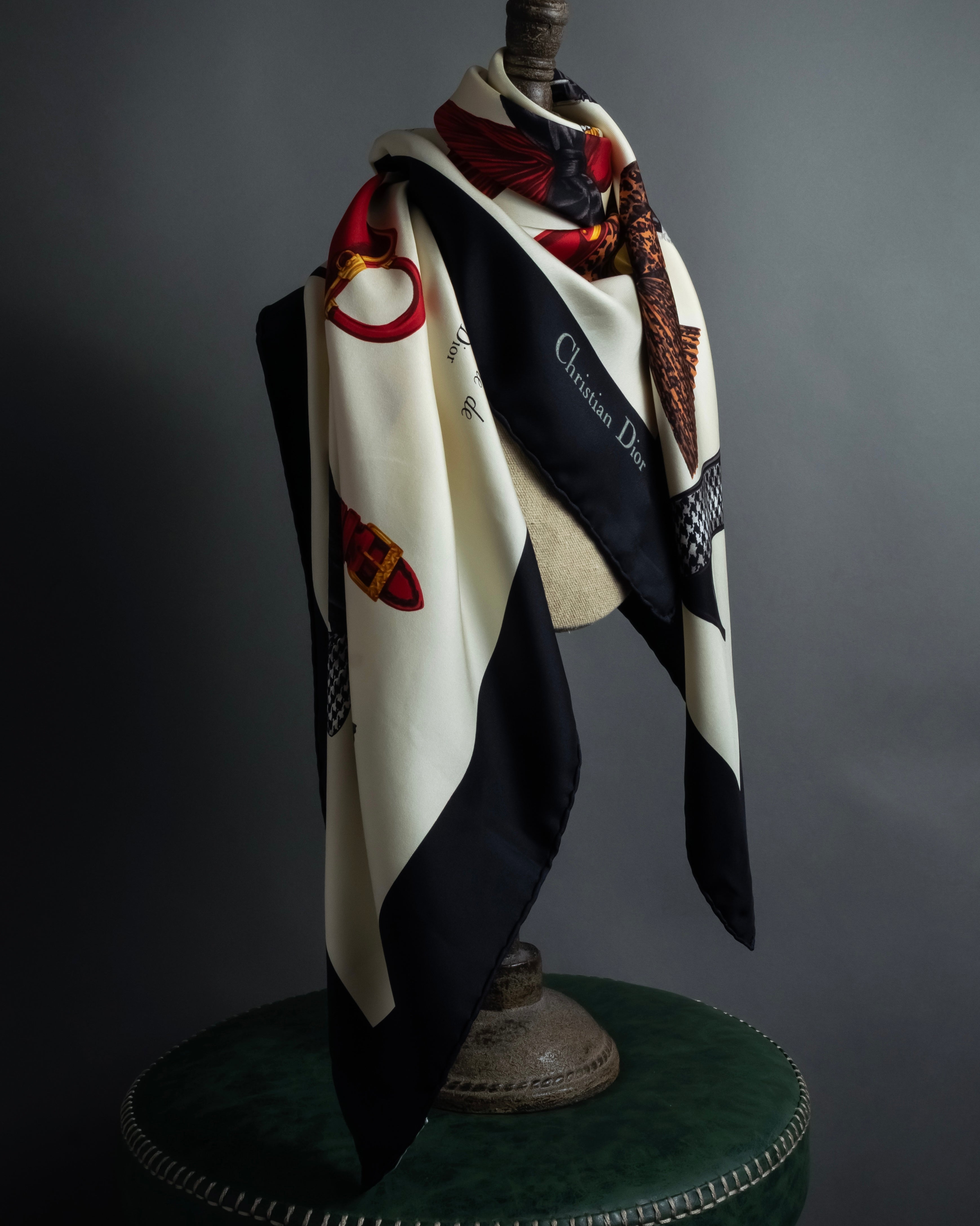 "Christian Dior" Parisian accessory motif silk scarf