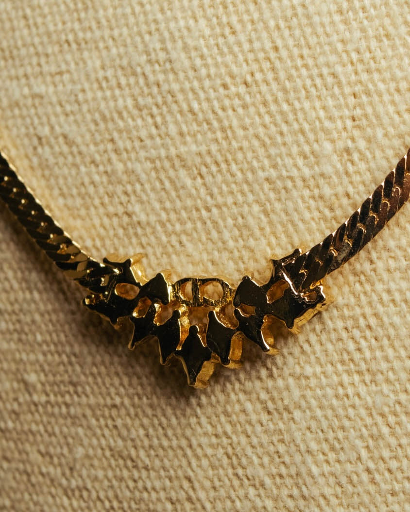 "Christian Dior" 80's-90's Rhinestone logo necklace