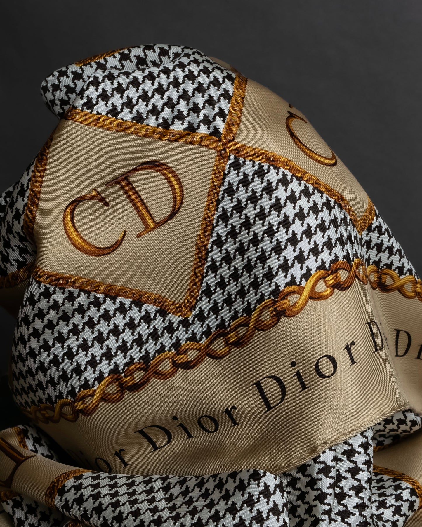 "Christian Dior" Houndstooth base logo and chain print large scarf