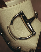 "GUCCI" 90's-00's Horsebit studded wood wedge mule sandals