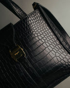 "Salvatore Ferragamo" 90's-00's Croc embossed leather shoulder bag