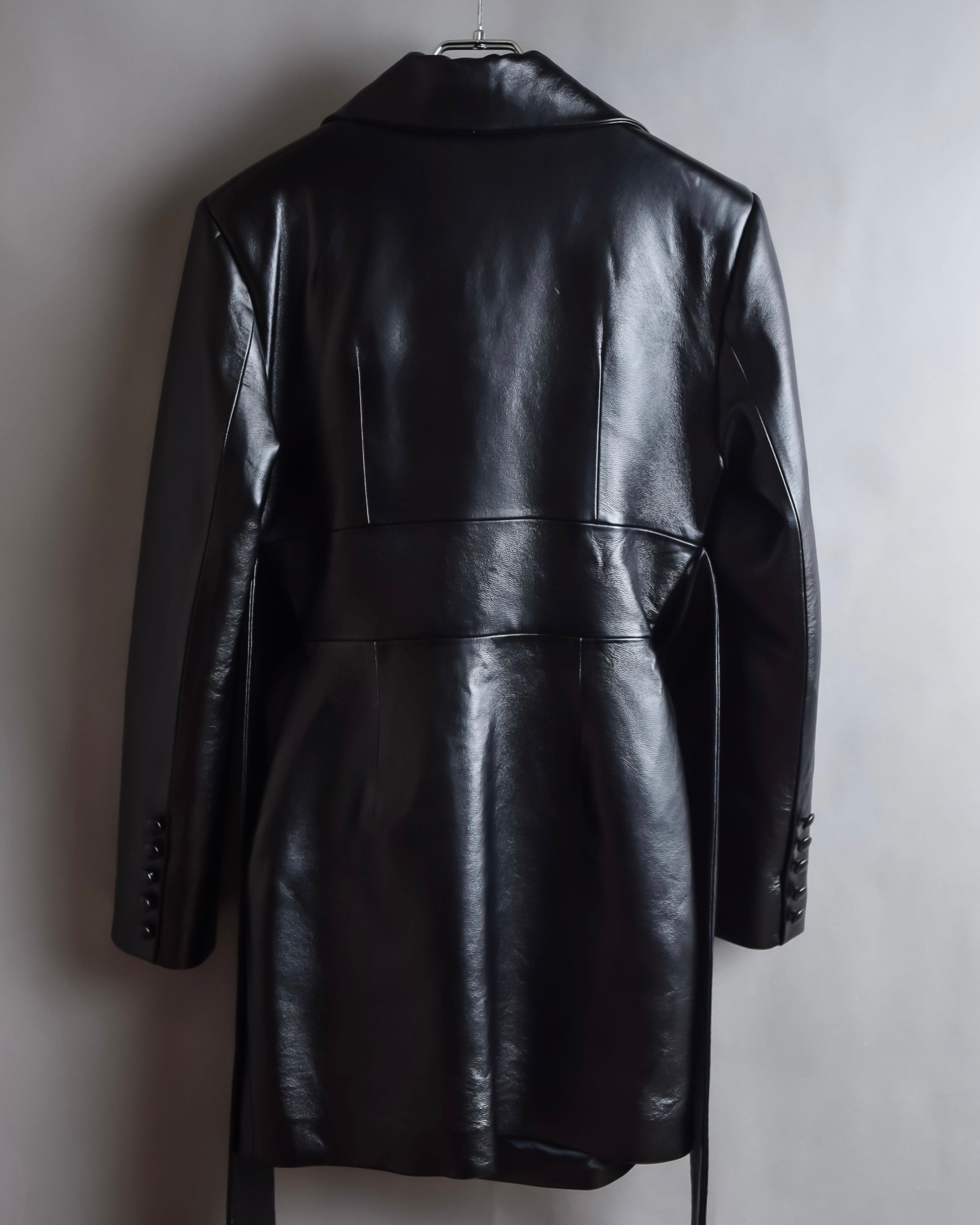"MATÉRIEL TBILISI" Draped belted synthetic leather long jacket