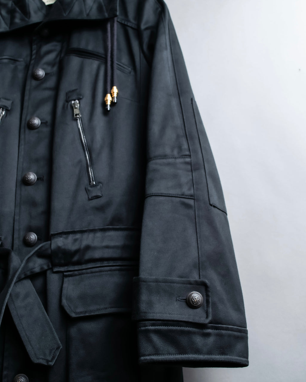 "BALENCIAGA" Glossy cotton military detail belted coat