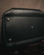 -SPECIAL- "GUCCI" 70's-80's Crest-detailed black leather two-way duffle bag