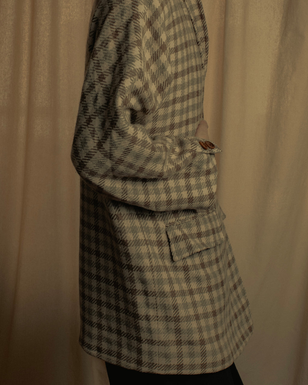 "GUCCI" 80’s checked wool shawl collar jacket
