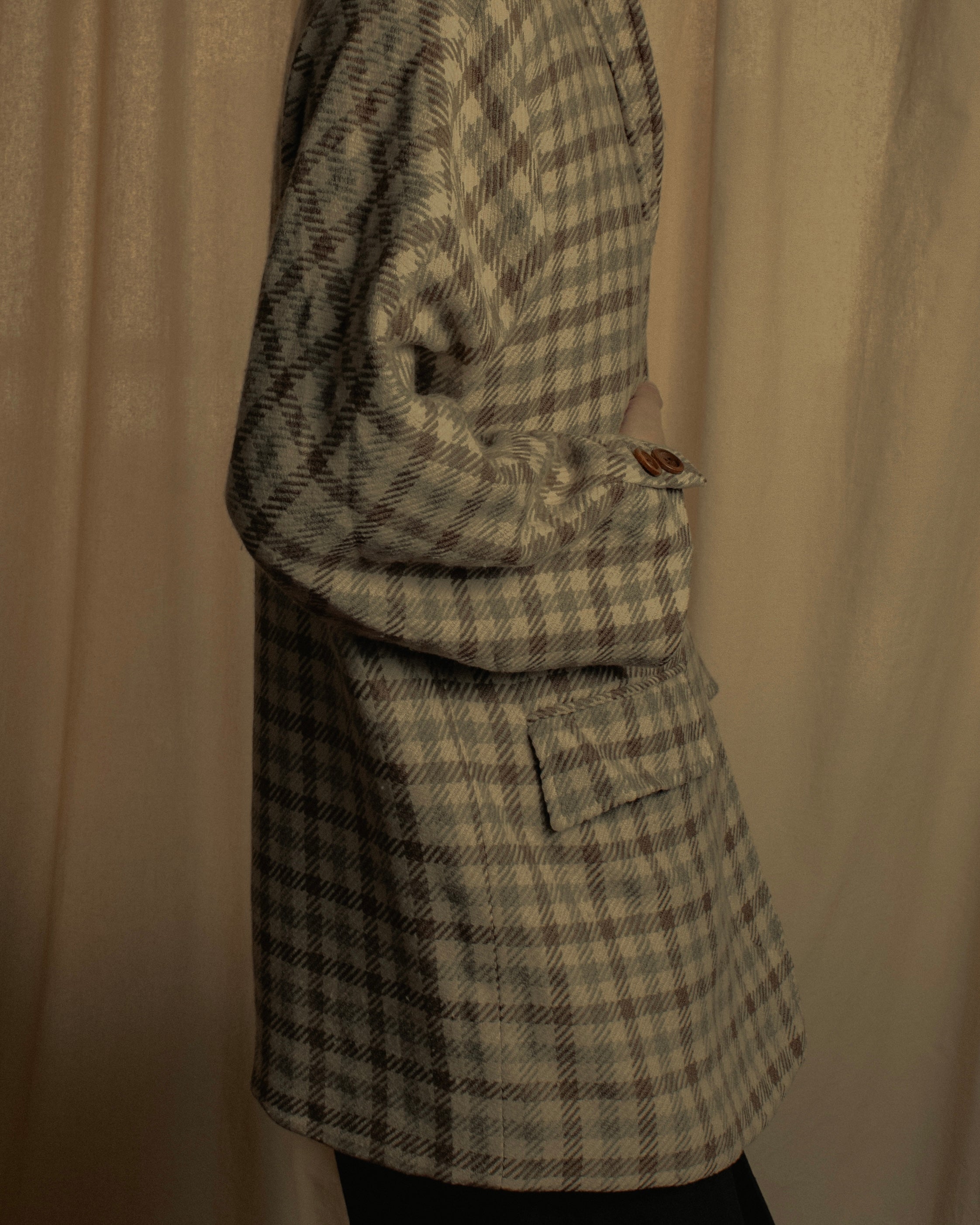 "GUCCI" 80’s checked wool shawl collar jacket
