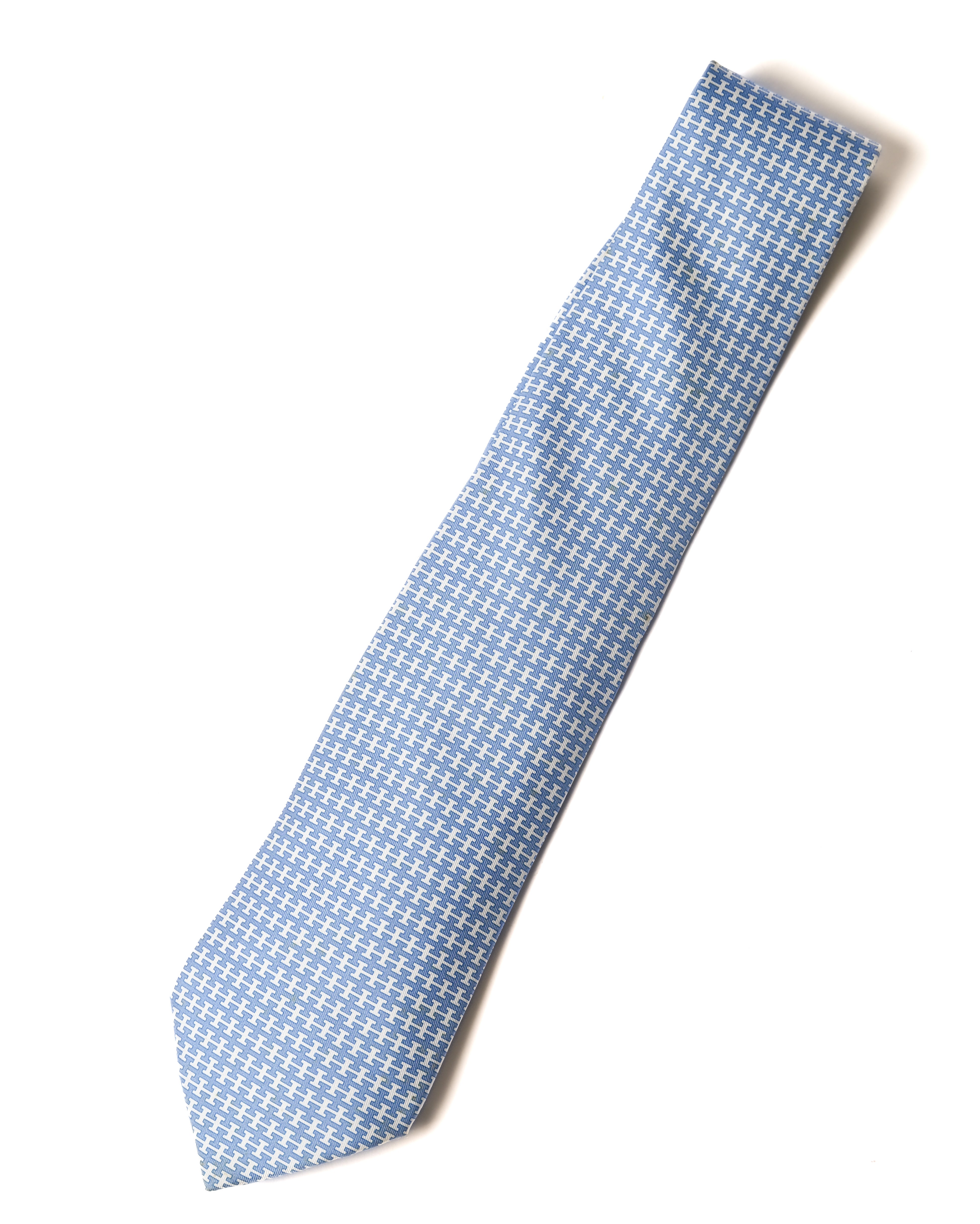 HERMES/ H Logo Silk Tie Sky Blue × Whigte – MOOD