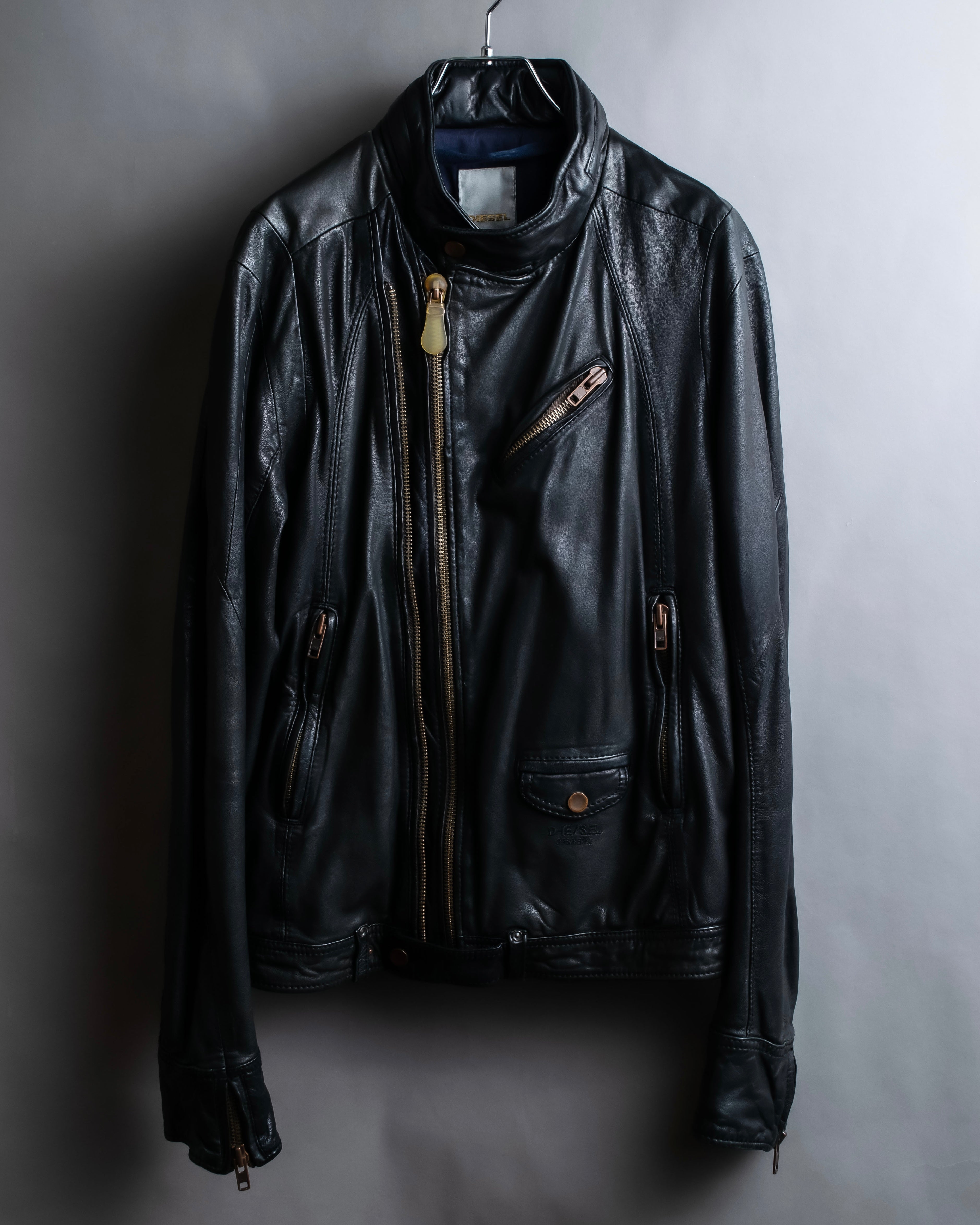 "DIESEL" Oversized stand collar lamb leather jacket
