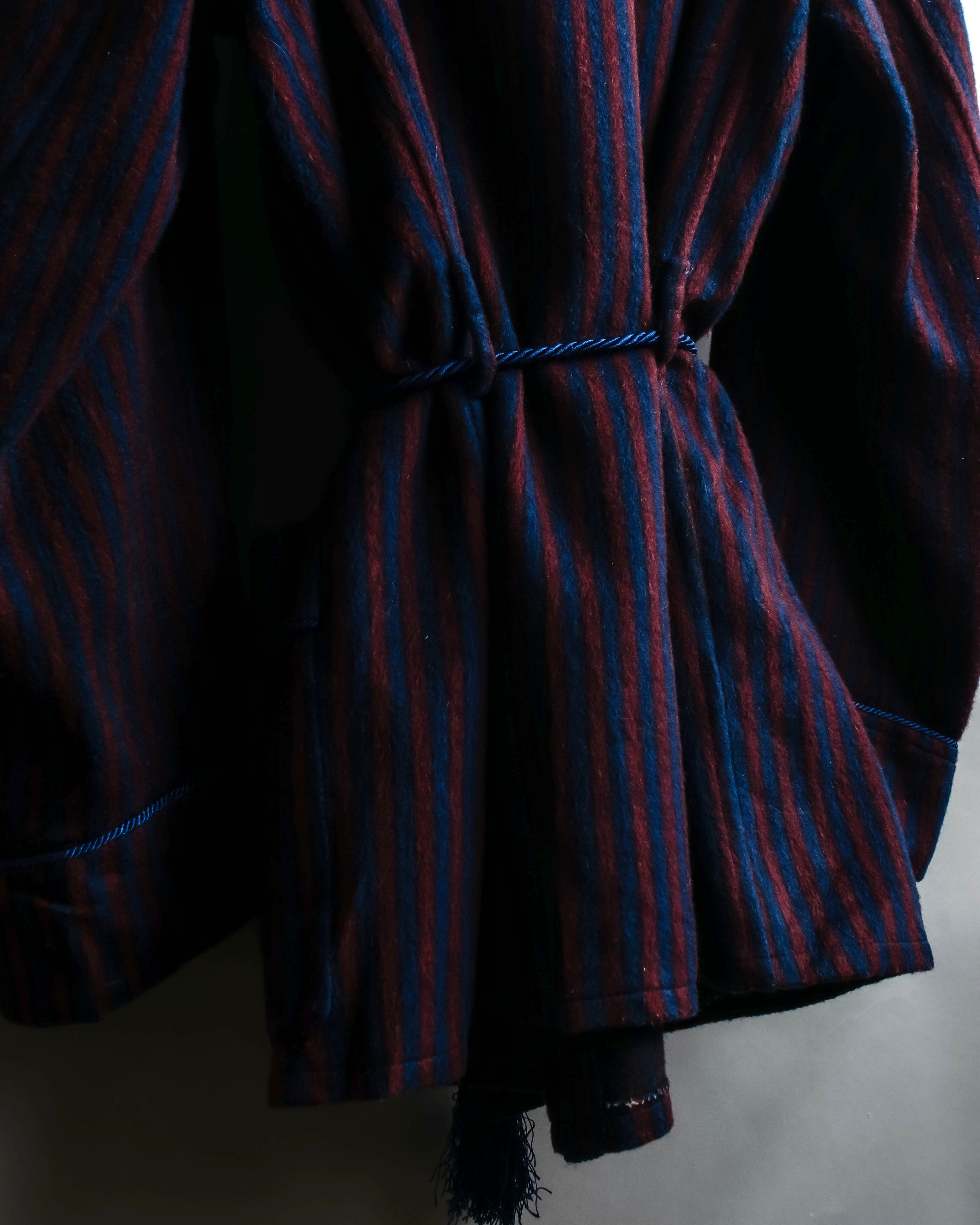 "Vintage striped waist belt design gown coat"