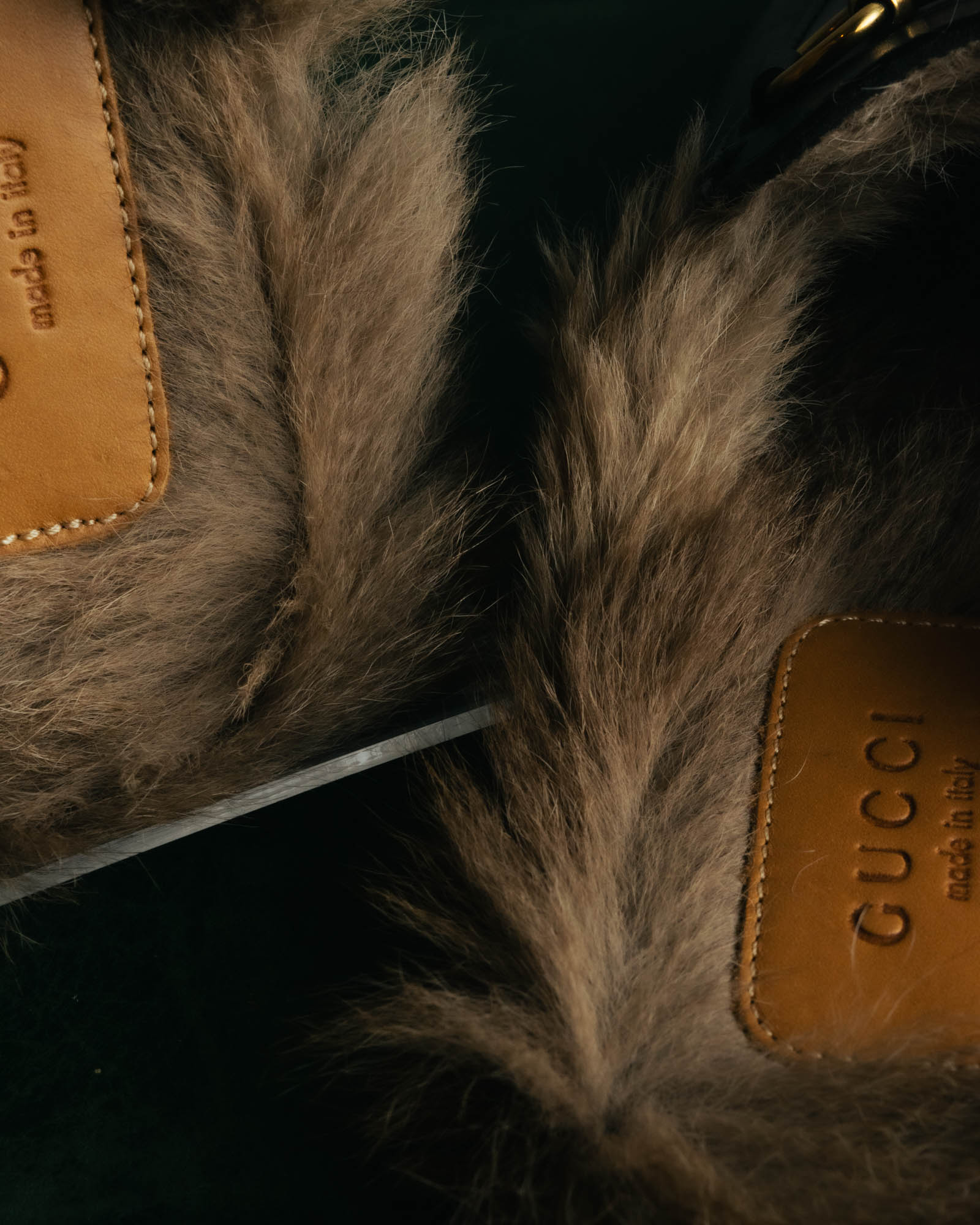 "GUCCI" Fur lined horsebit backless loafer
