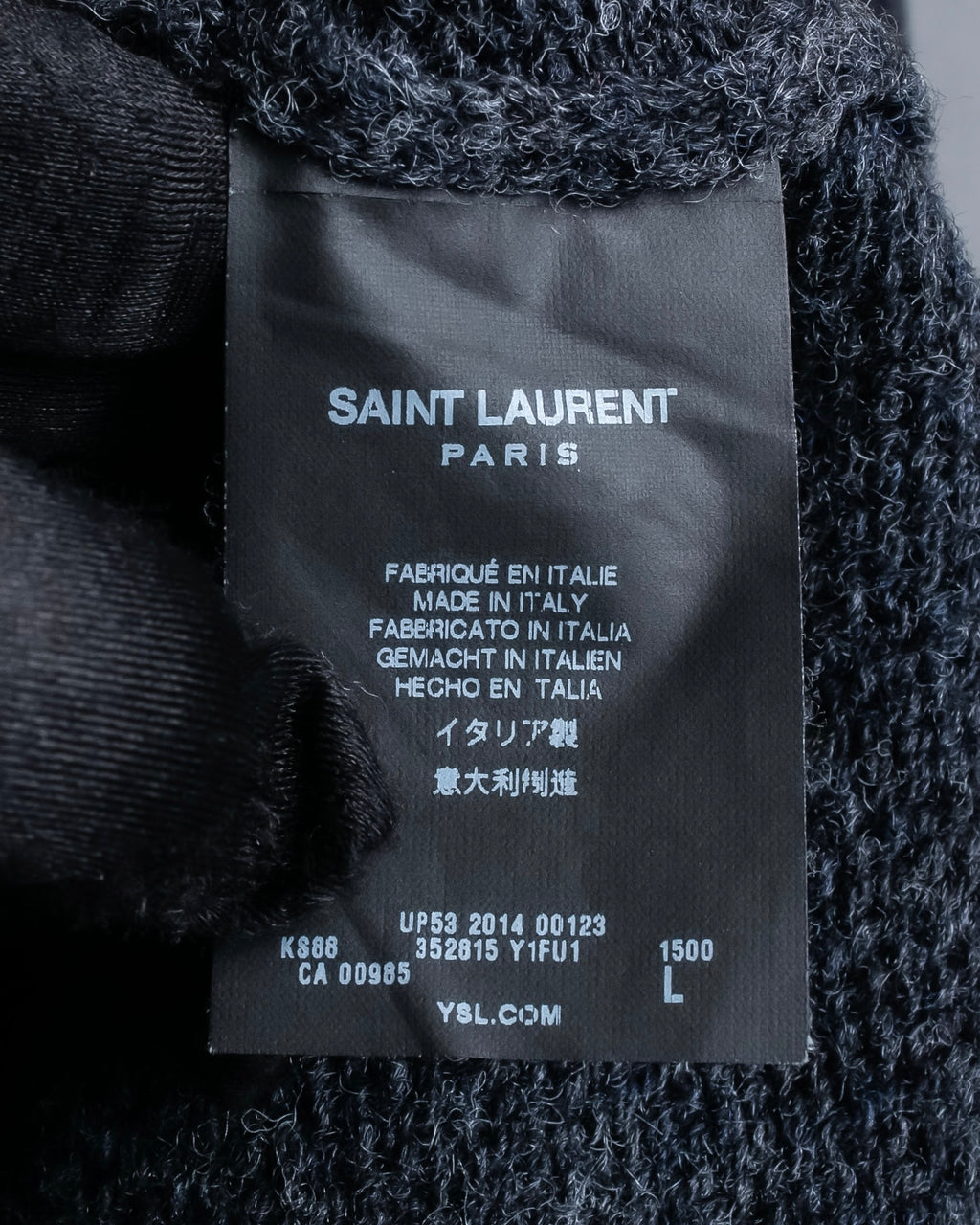 "Saint Laurent" Long-haired wool charcoal tone knit pullover