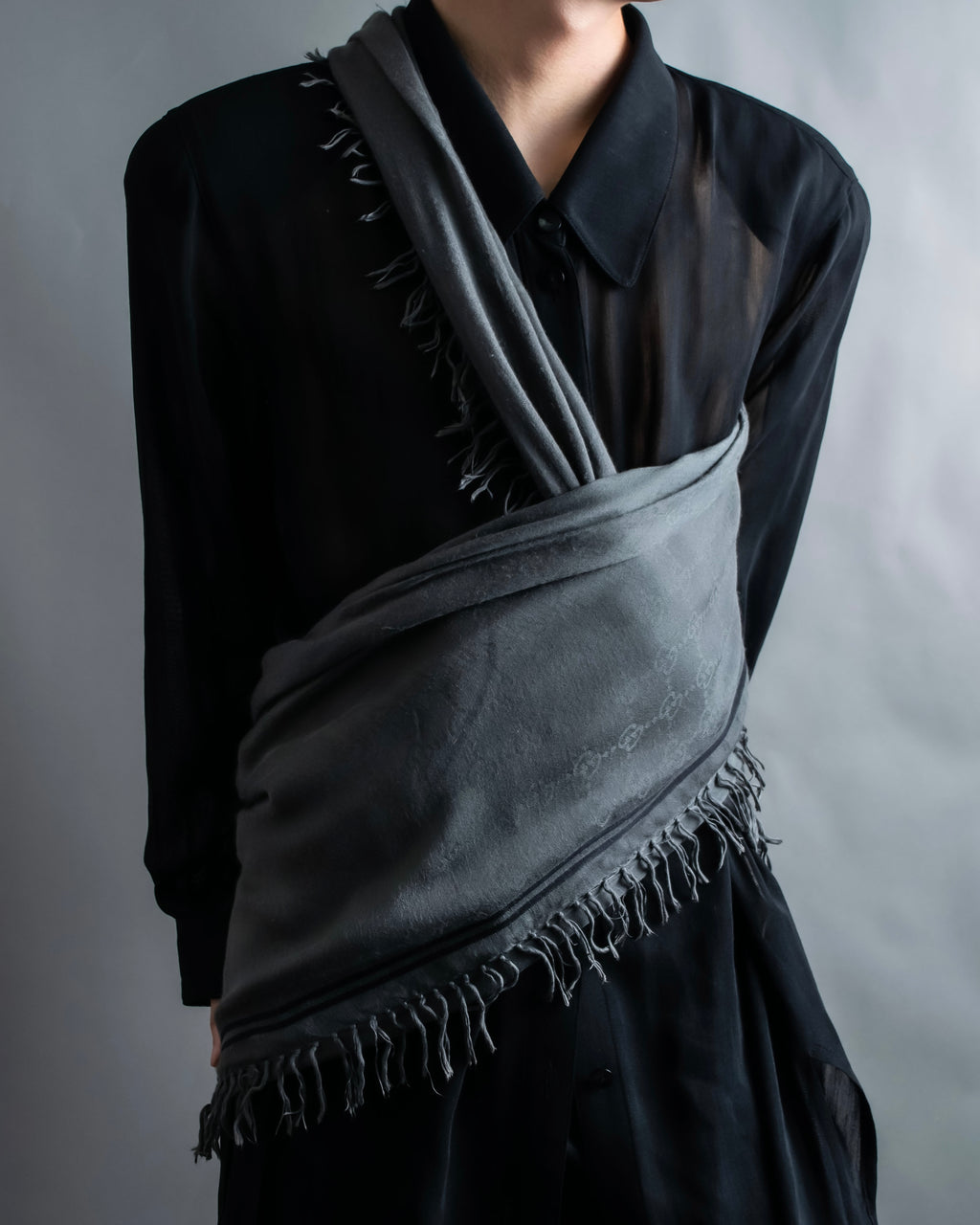 "GUCCI" GG pattern fringe detail scarf