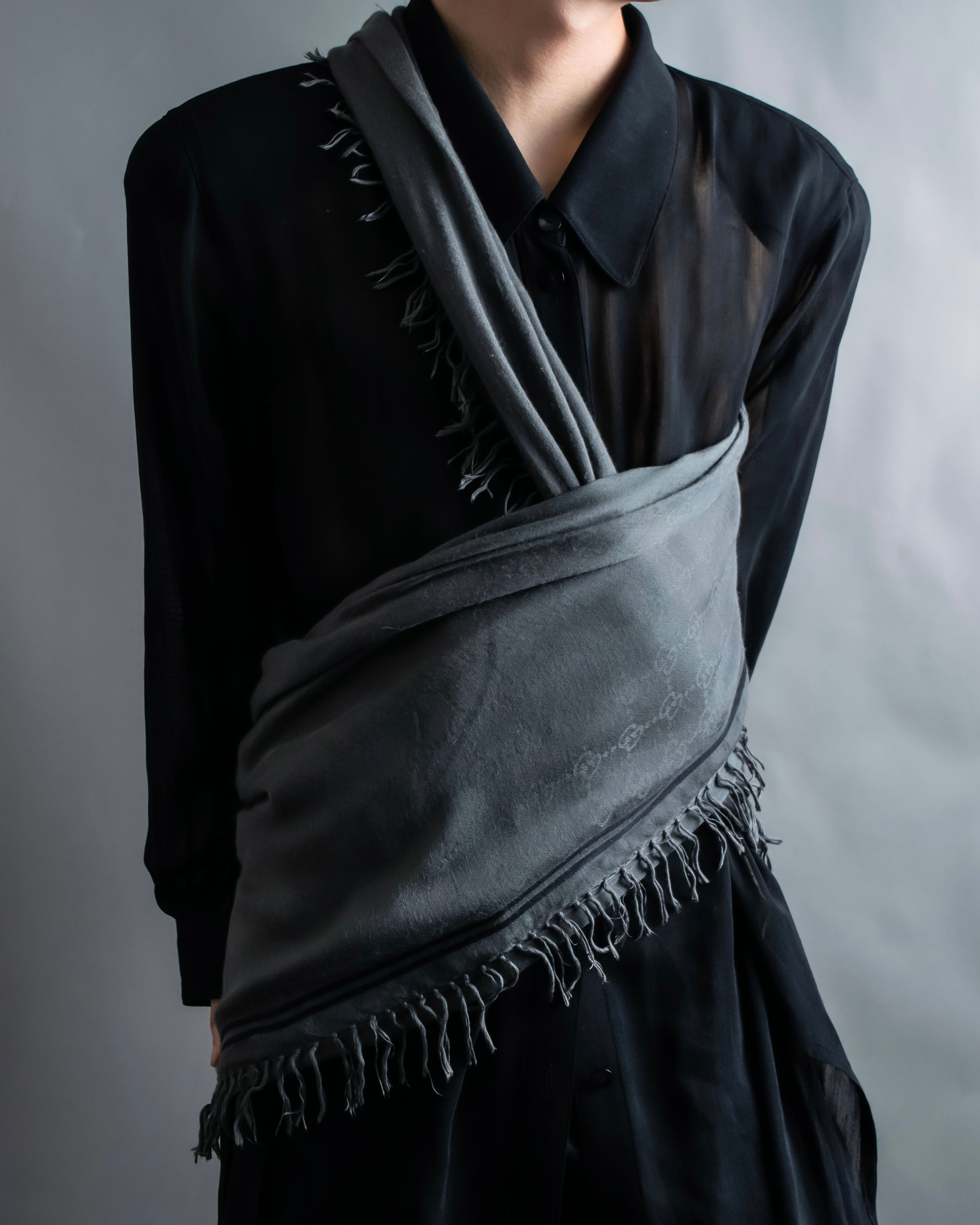 "GUCCI" GG pattern fringe detail scarf