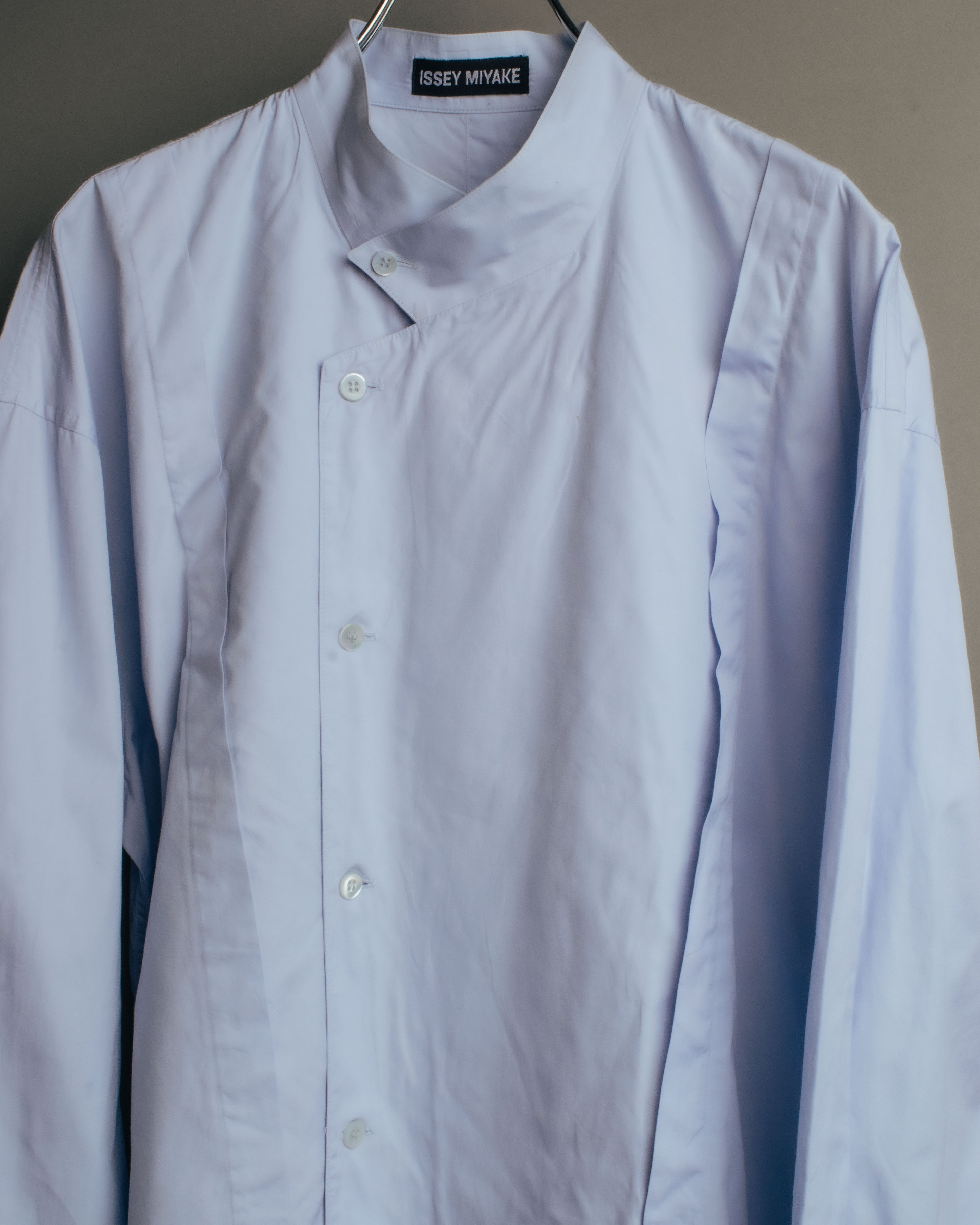 “ISSEY MIYAKE” 90’s-00’s Asymmetric stand collar cotton shirt