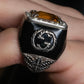 "GUCCI" Amber rhinestone GG motif engraved signet ring