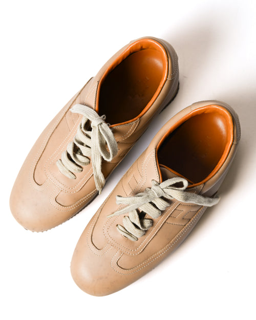 HERMES/ “Quick” H-Logo Leather Sneaker Brown
