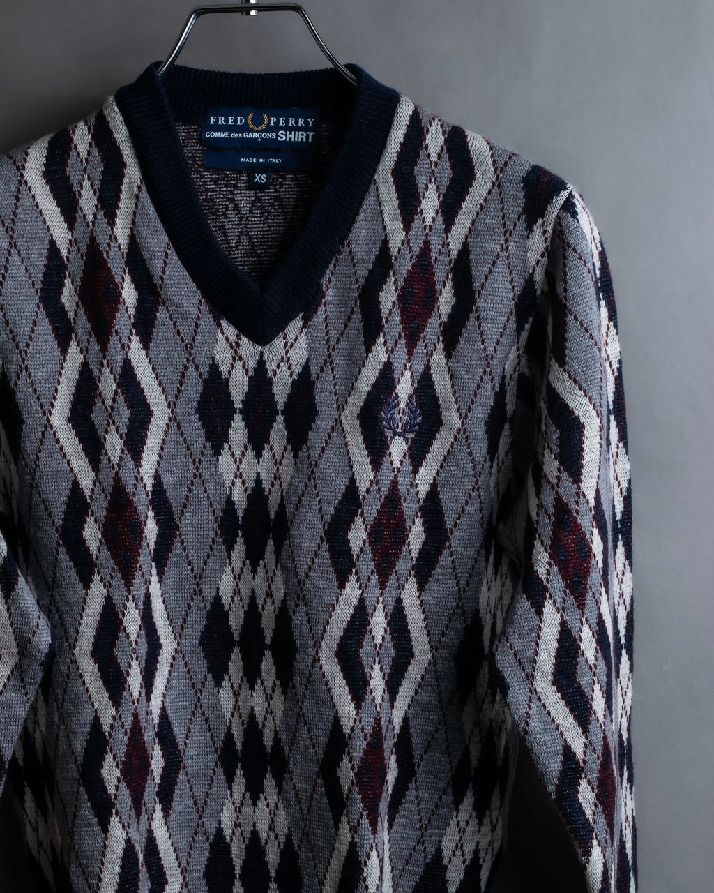 "COMME des GARCONS SHIRT × FRED PERRY" Argyle pattern box silhouette wool knit