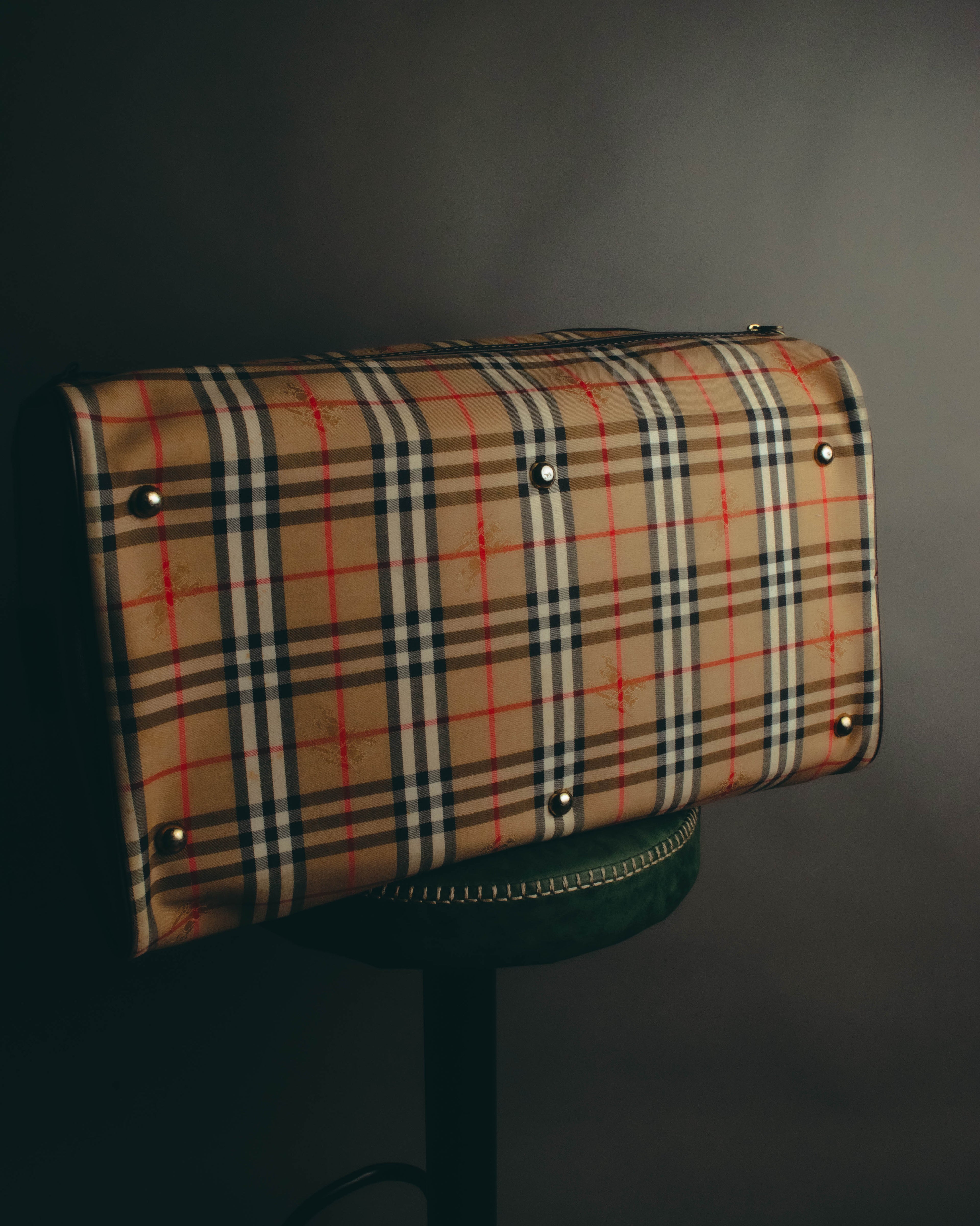 -SPECIAL- "Burberrys" 80's-90's Classic check textured leather boston bag