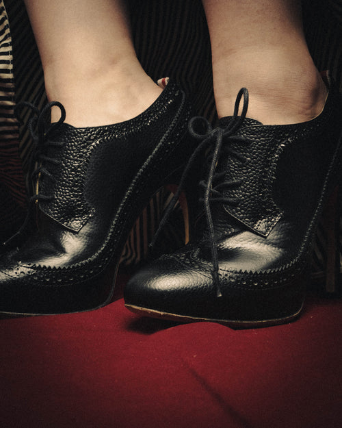 -SPECIAL- “Thom Browne” 2010’s- pebbled leather wingtip lace-up heels