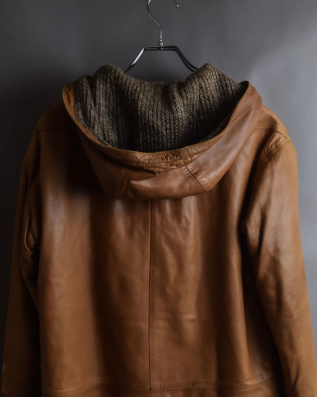 "LOEWE" 80-90's Vintage texture leather zip hoodie