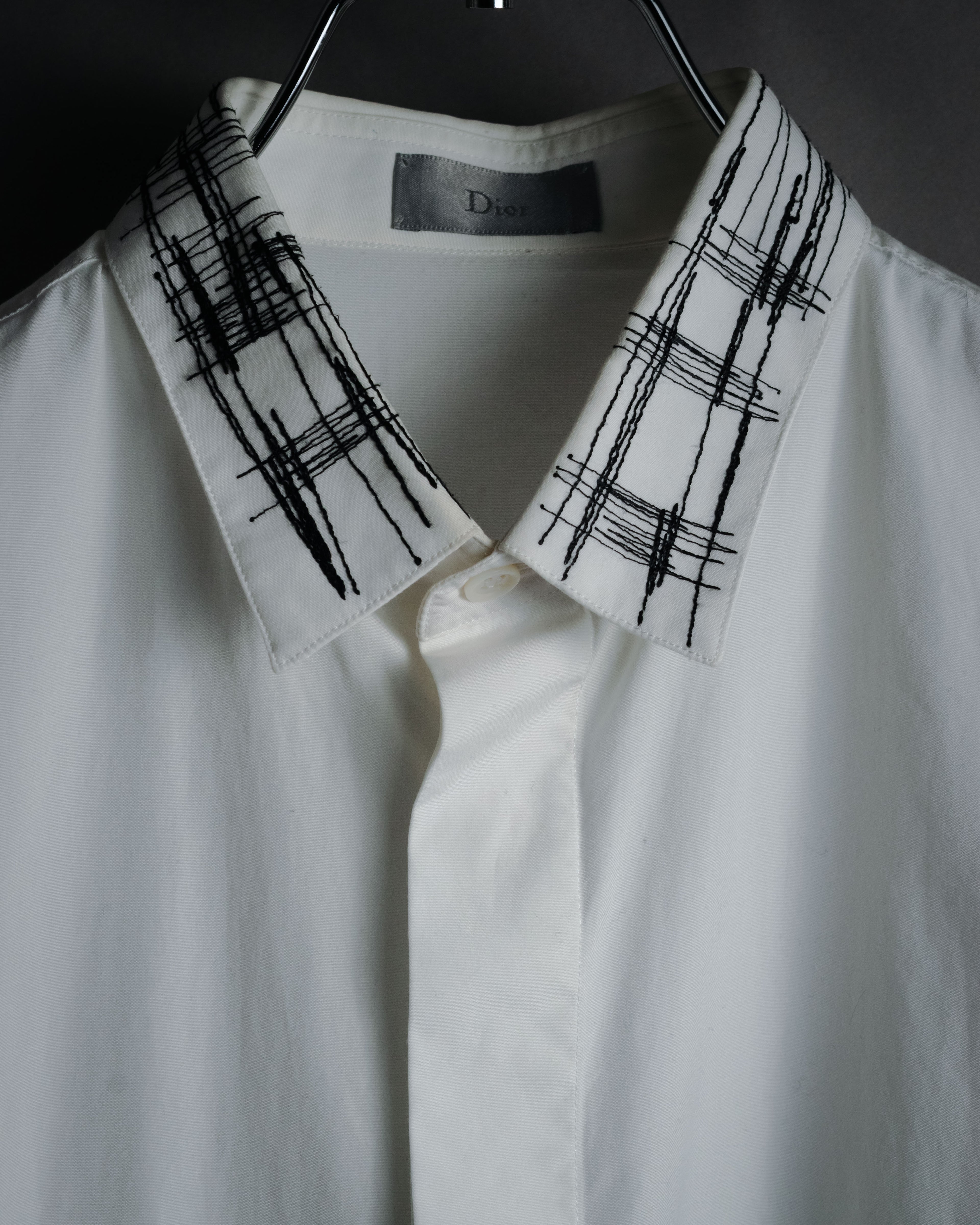 –SPECIAL– "Dior" 2024SS Embroidered grid-collar fly-front shirt