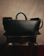 -SPECIAL- "GUCCI" 70's-80's Crest-detailed black leather two-way duffle bag