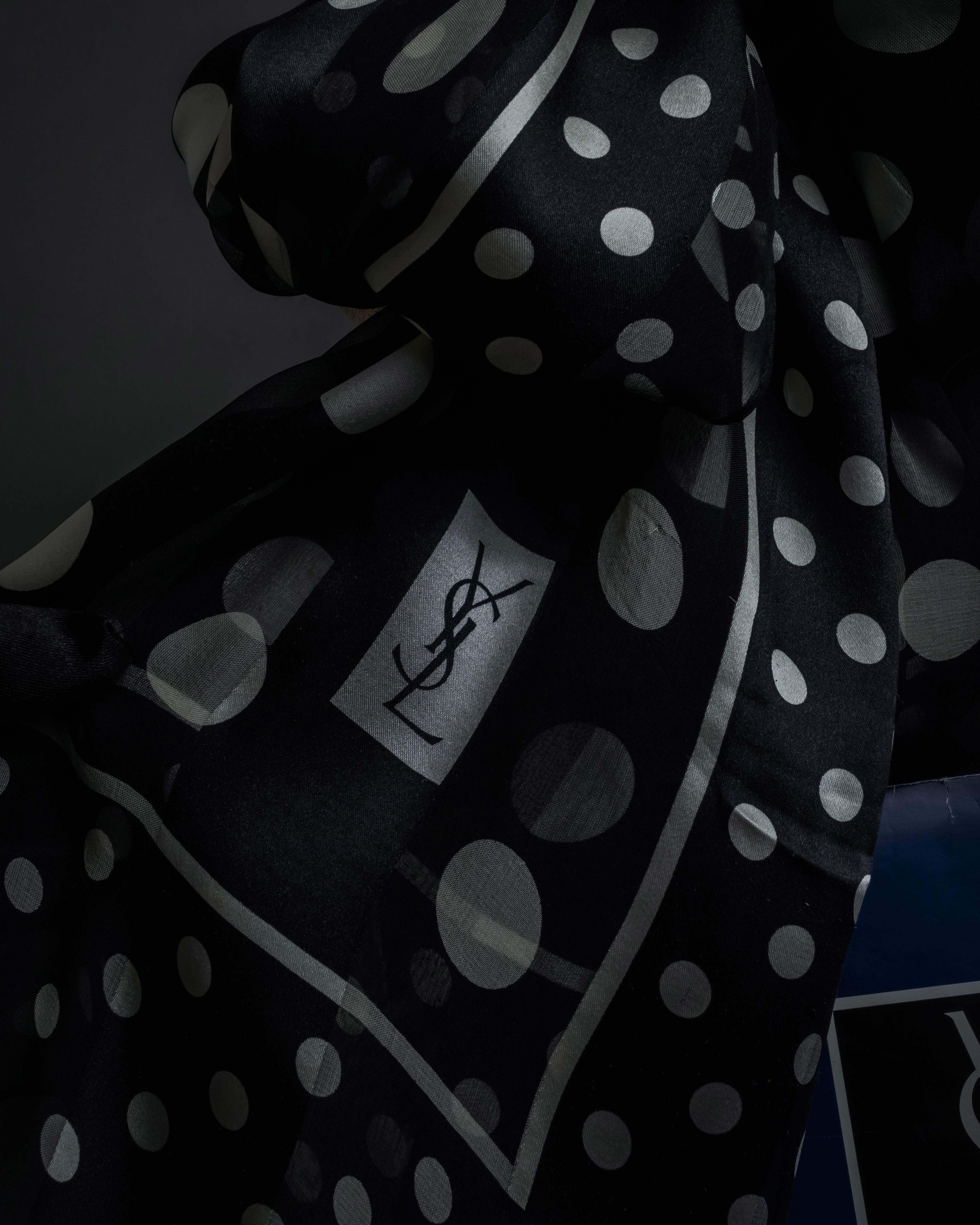 "YVES SAINT LAURENT" Large polka dot silk long scarf