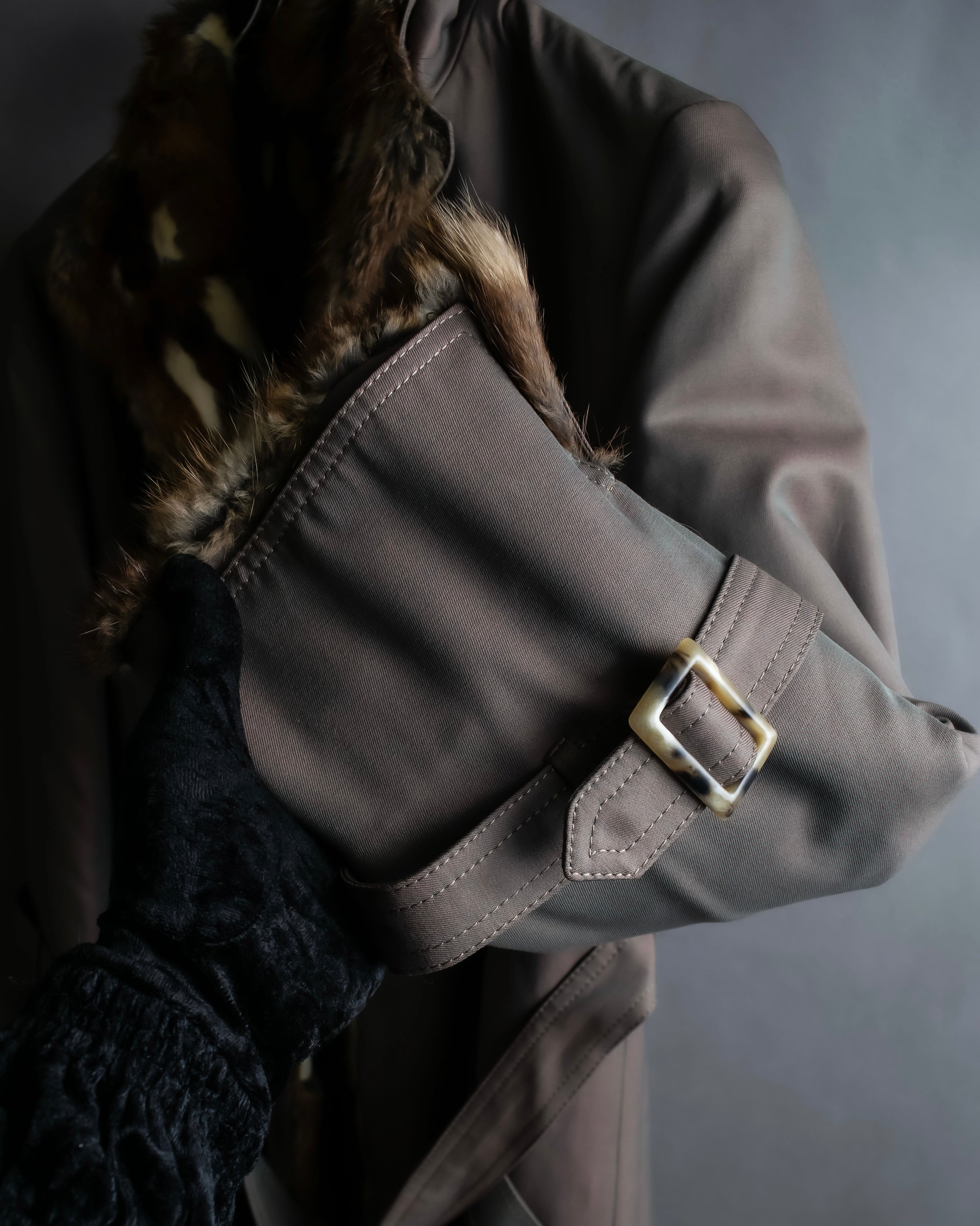 "HIROKI" Real fur lined maxi length belted coat