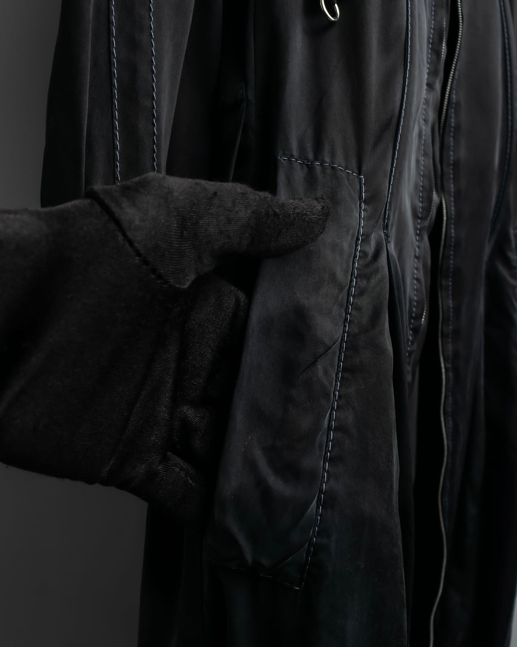 "CELINE" Gathered design hooded double zipper dress