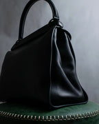 "GUCCI" Double flap design grained leather one-handle bag