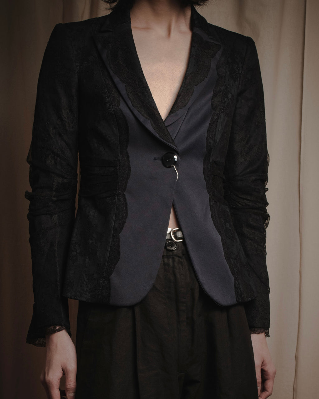 "ARMANI COLLEZIONI" Sheer lace layered tailored jacket