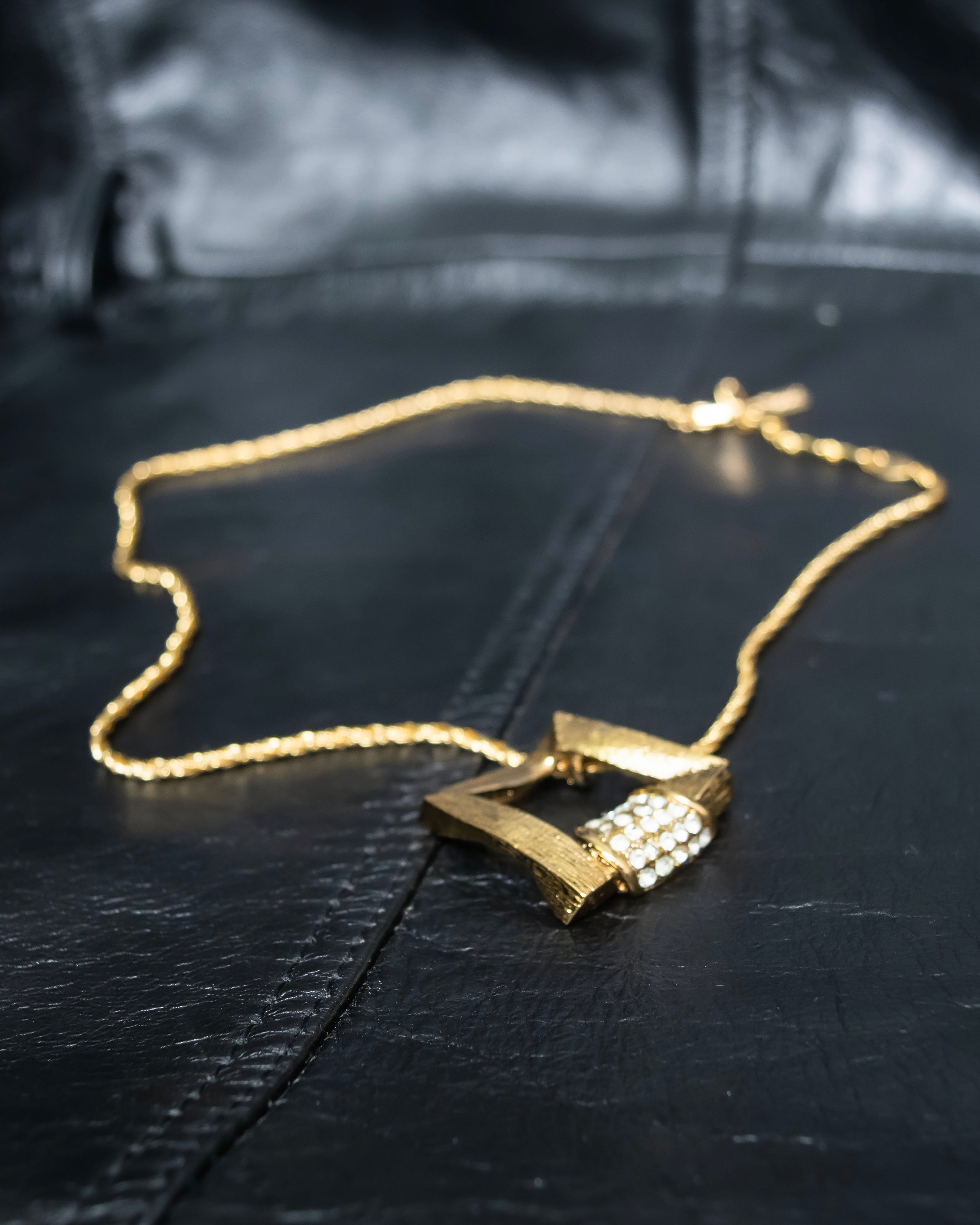 "YVES SAINT LAURENT" rhinestone motif gold necklace