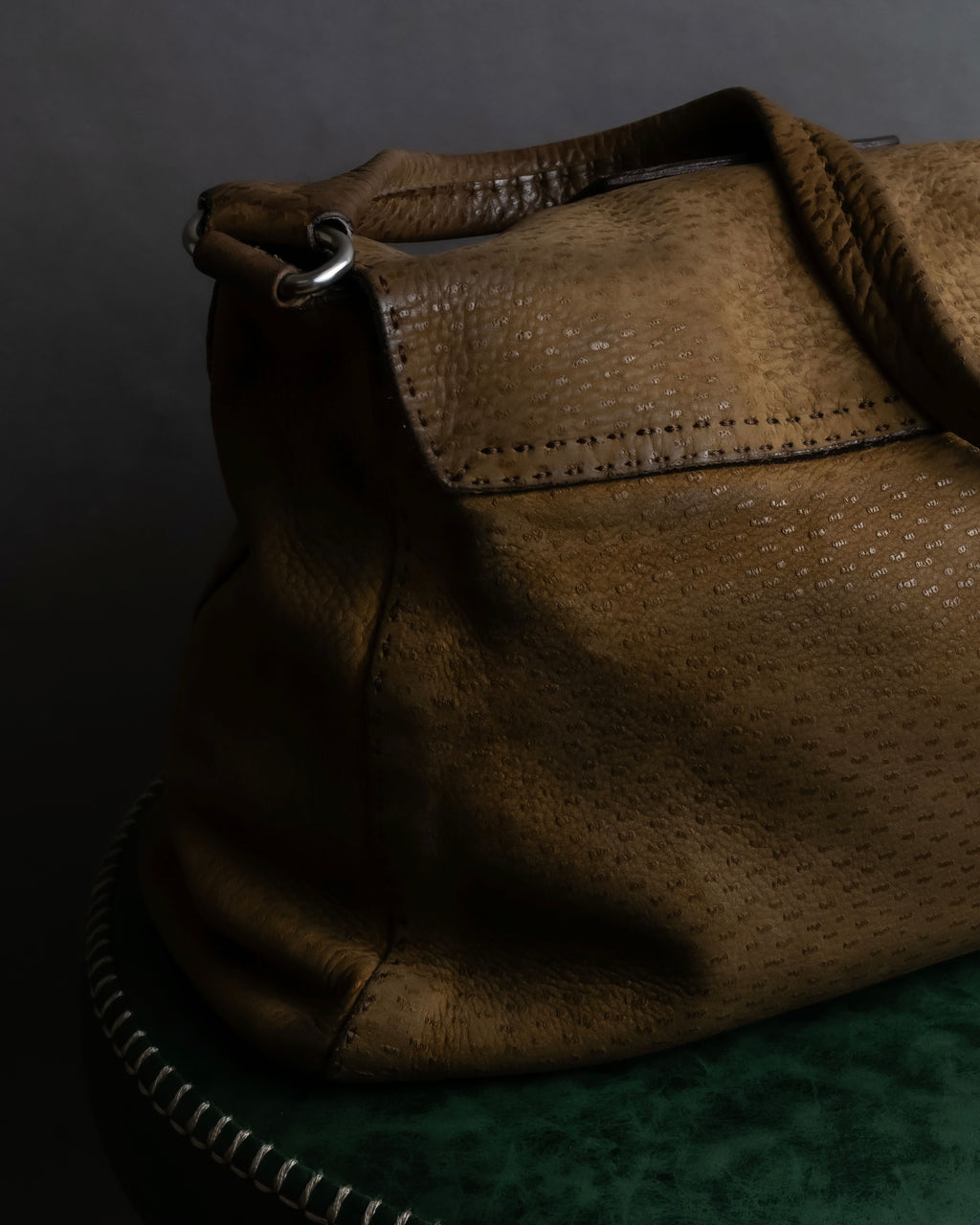 "PRADA" Hook hardware design ostrich leather shoulder bag