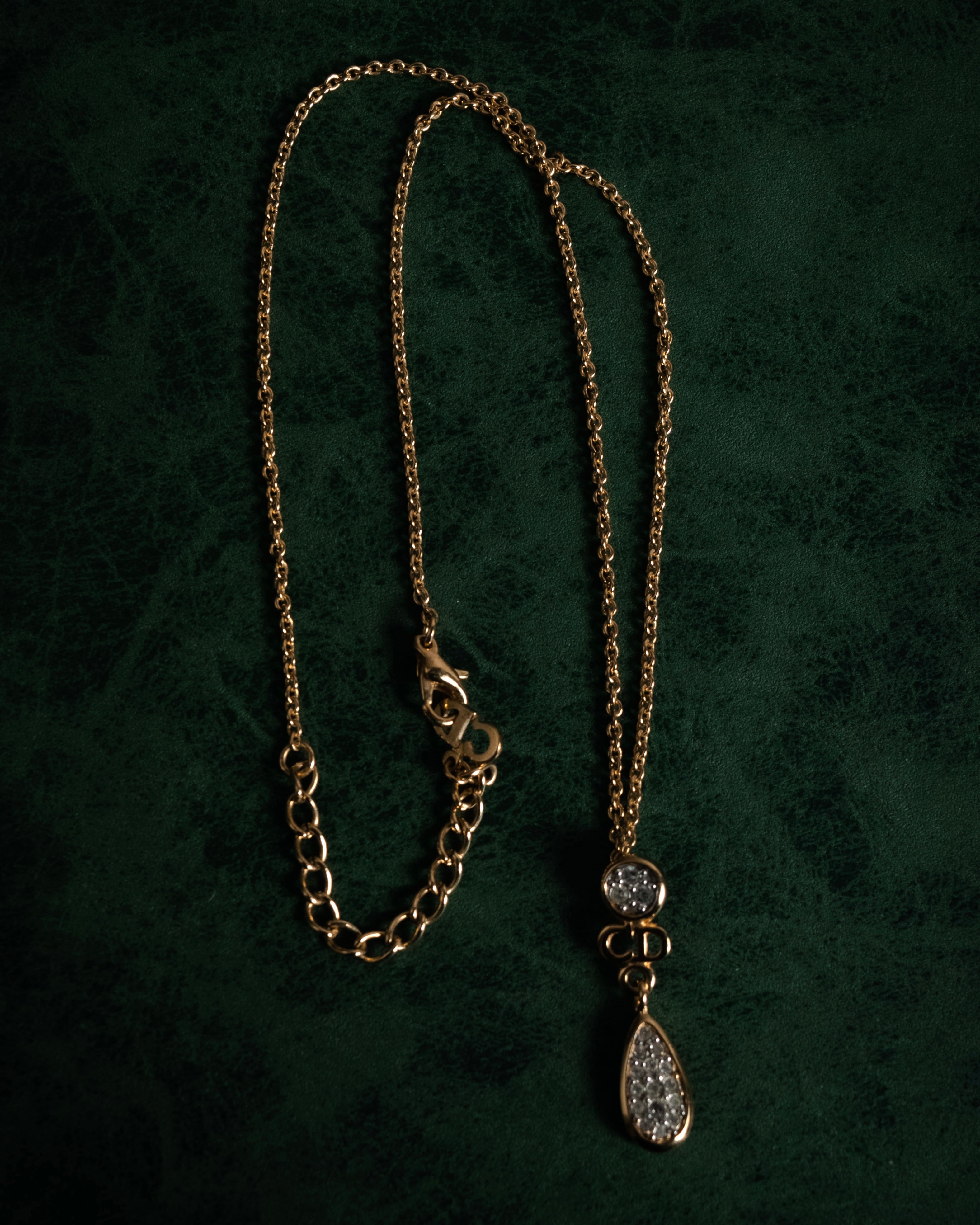 "Christian Dior" 00’s crystal pave cd drop necklace and earrings set