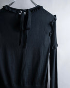 "VALENTINO" Ruffle＆lace design black knit