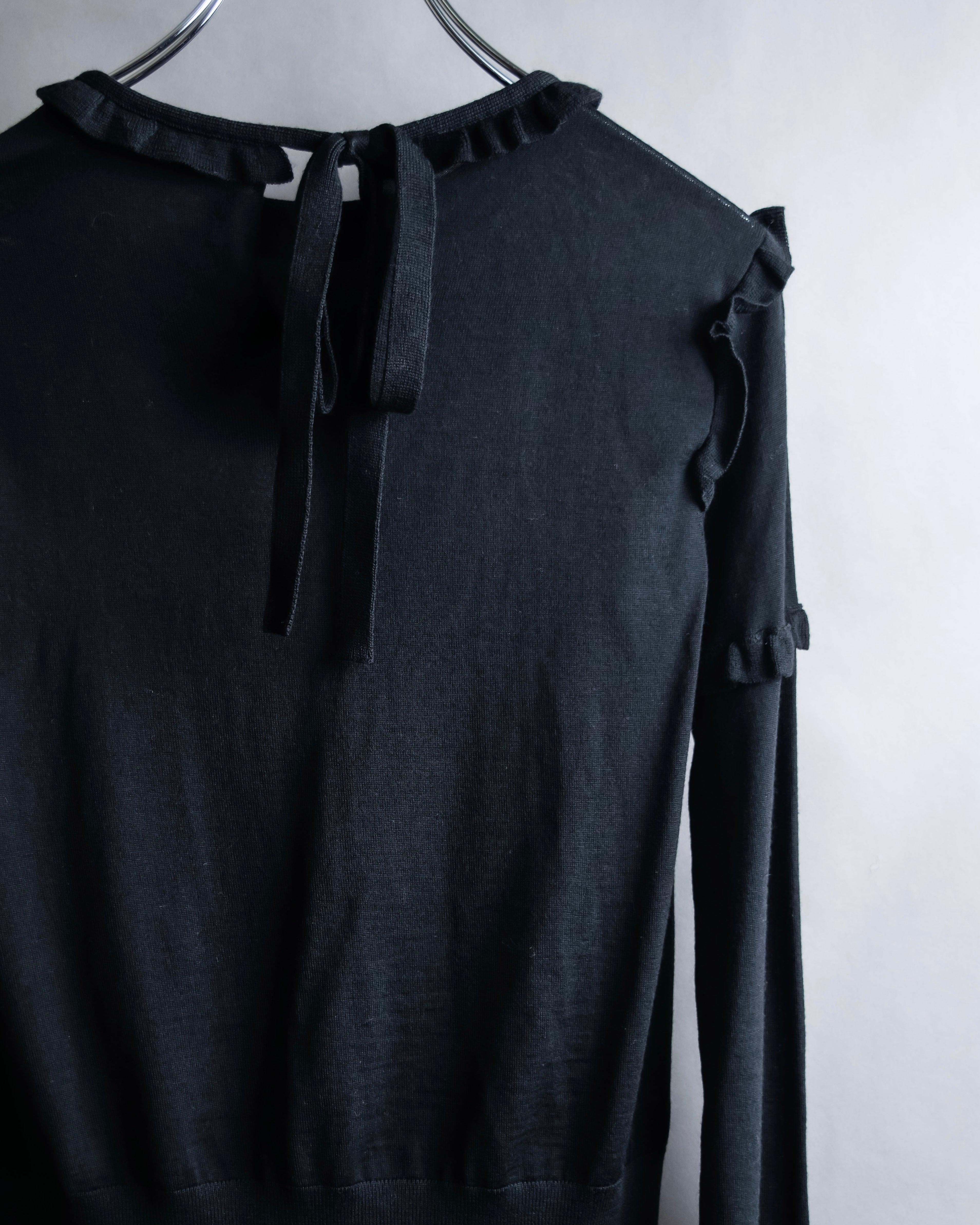 "VALENTINO" Ruffle＆lace design black knit