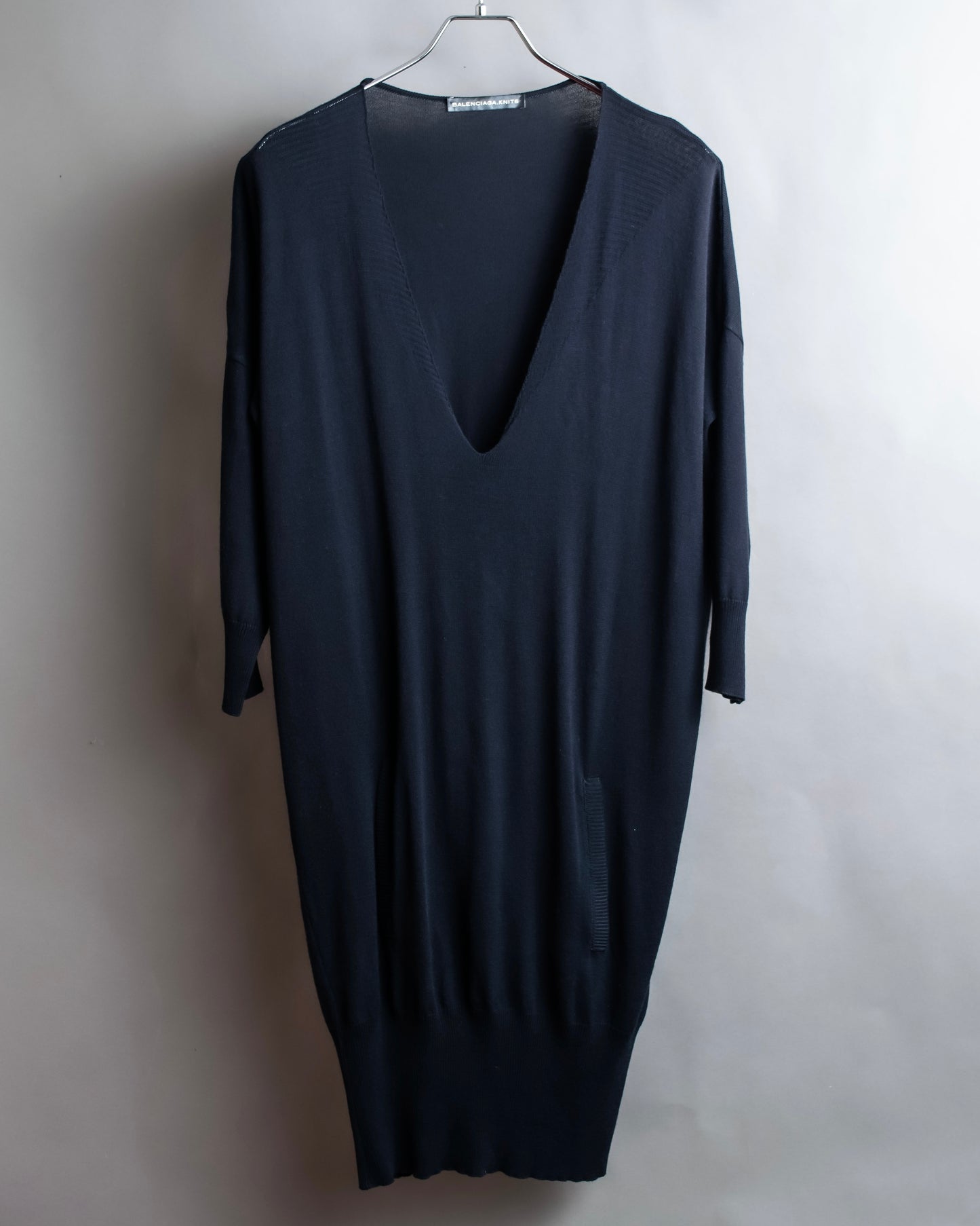 "BALENCIAGA" Rib switching design V-neck long dress