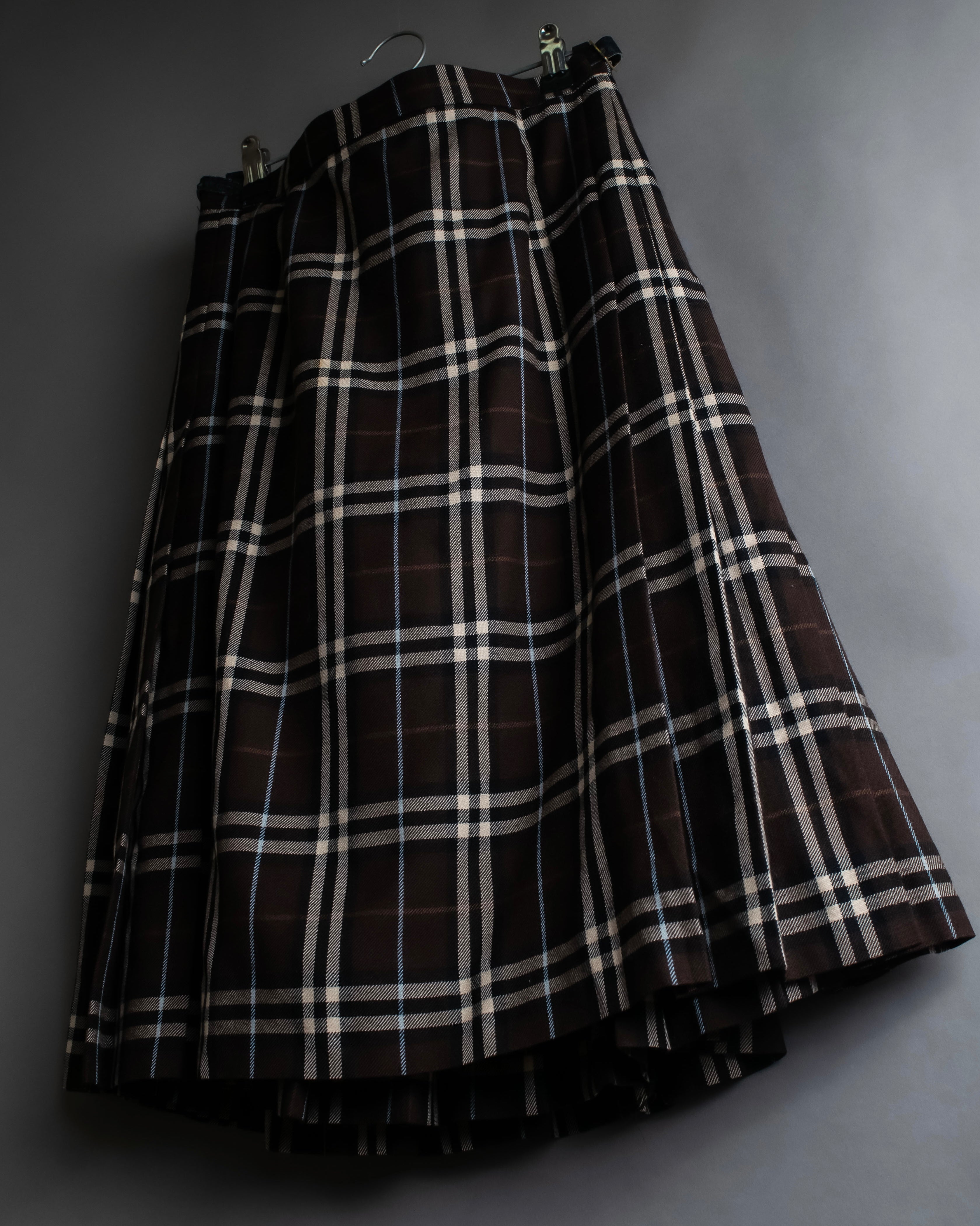 "BURBERRY" Brown tartan check pleated wrap skirt