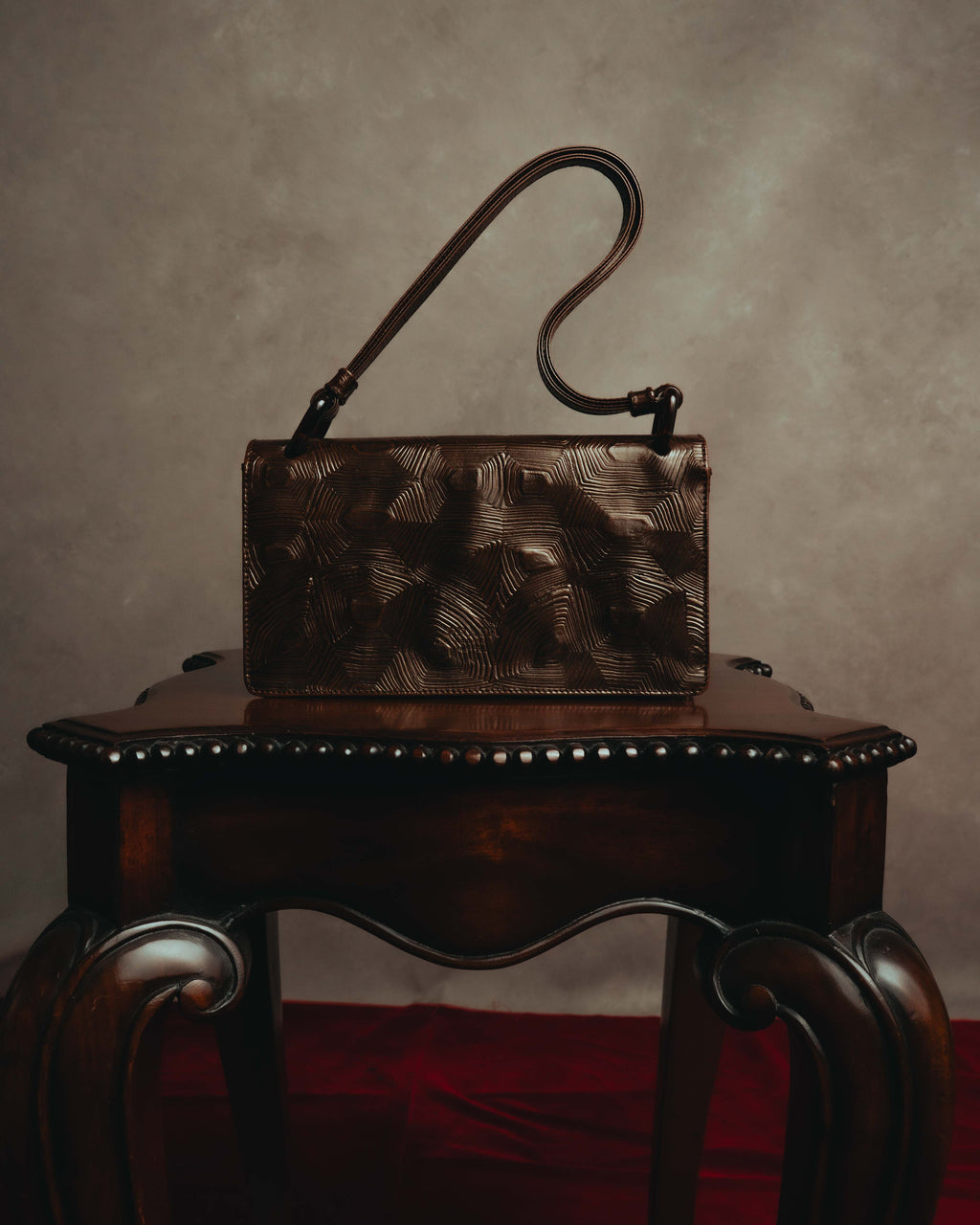 "PRADA" 90's Sculptural embossed leather shoulder bag