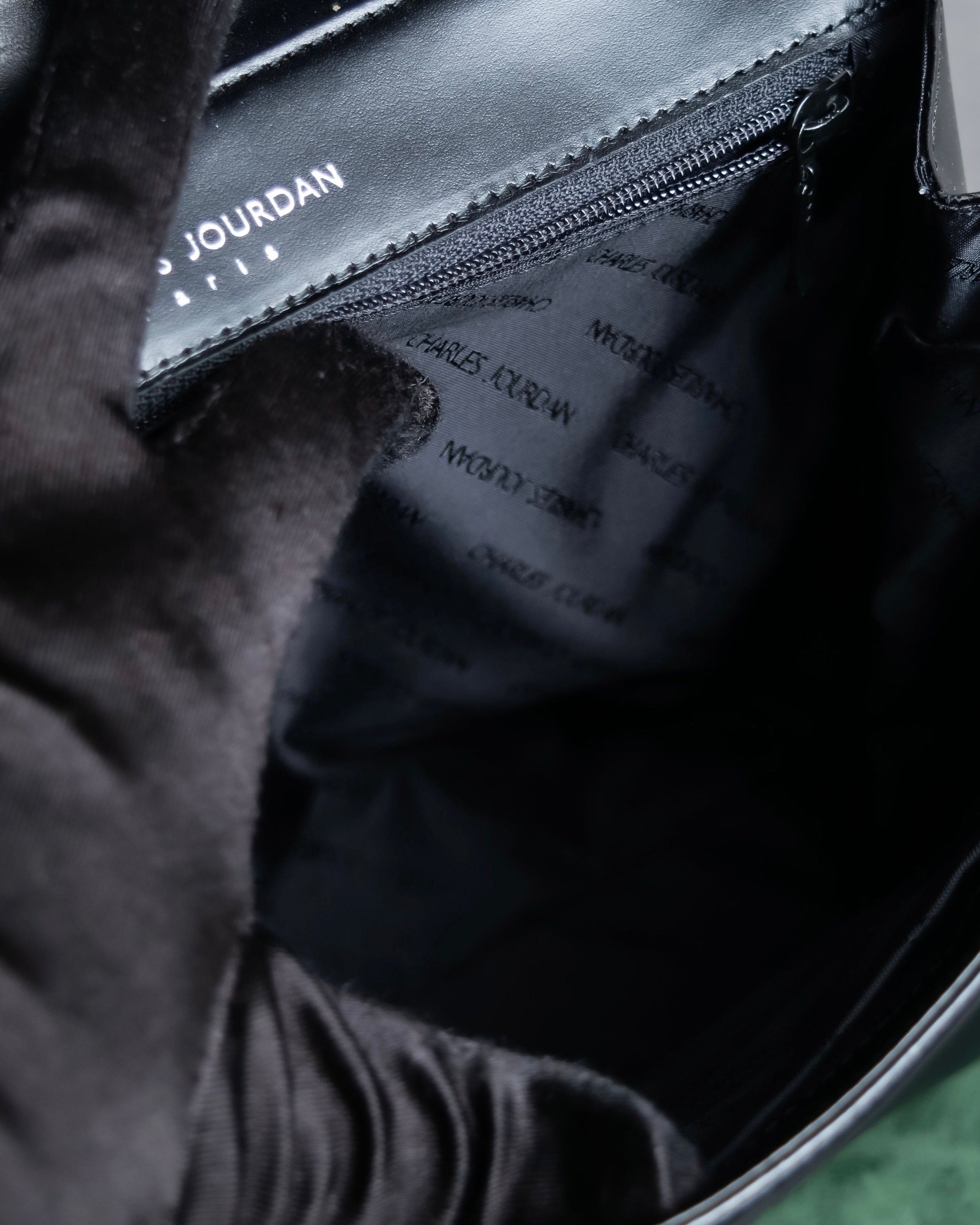 "Charles Jourdan" Logo half-moon metal plate design leather hand bag