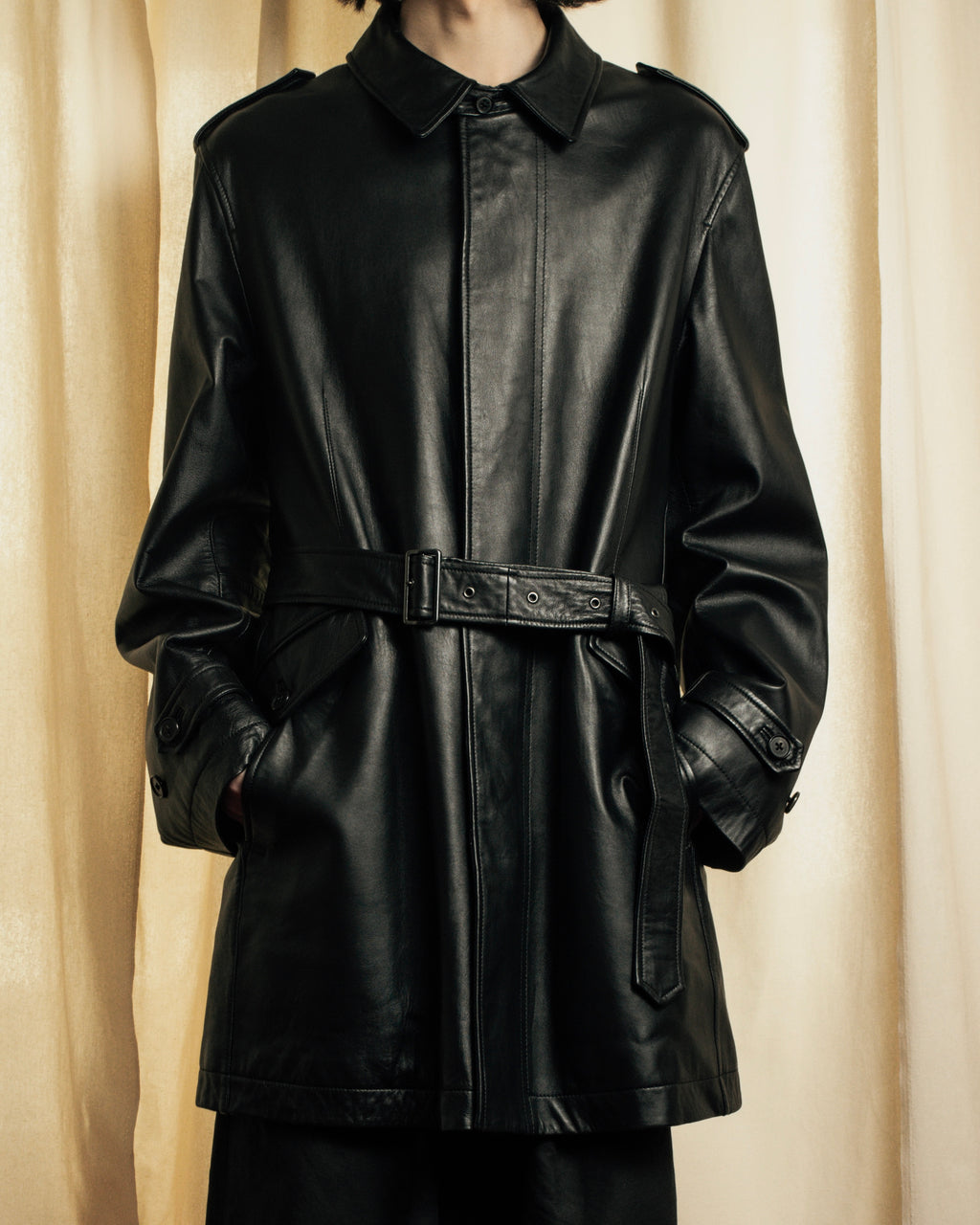 "DURBAN" Double zipper sheepskin leather coat