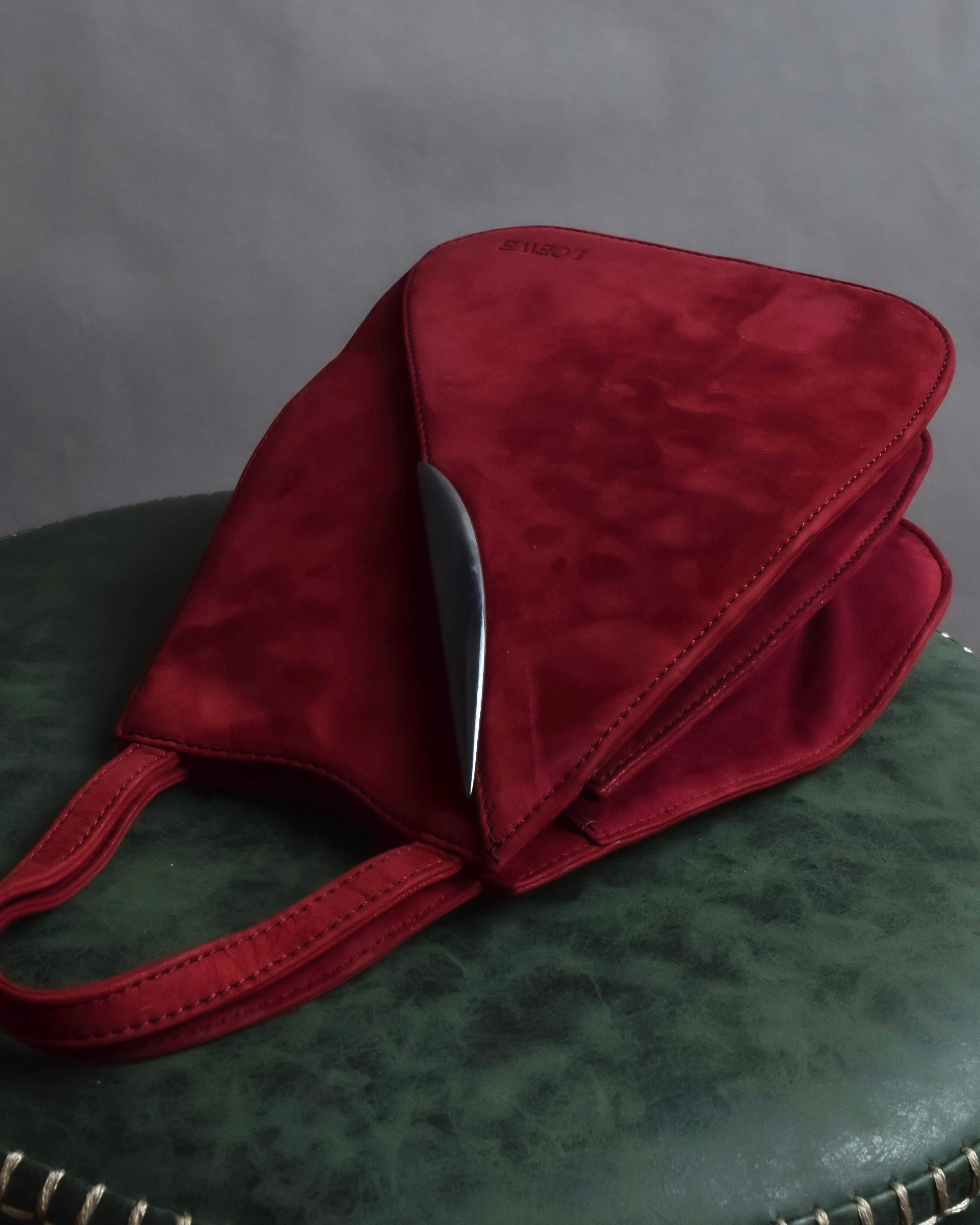 "LOEWE" Deep red color triangle suede bag